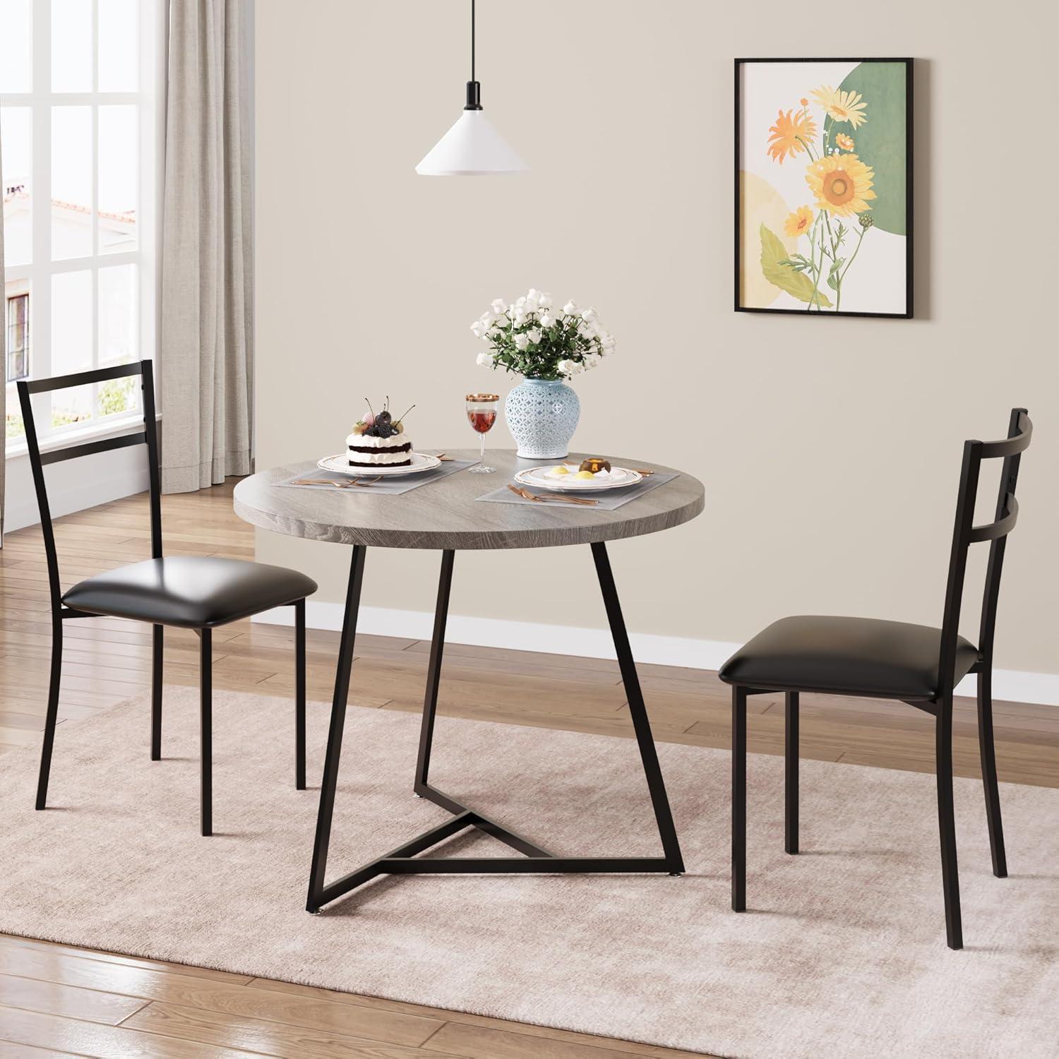 17 Stories Dining Table Set For 2, Round Kitchen Table And Upholstered Chairs For 2, 3 Piece Dining Room Table Set