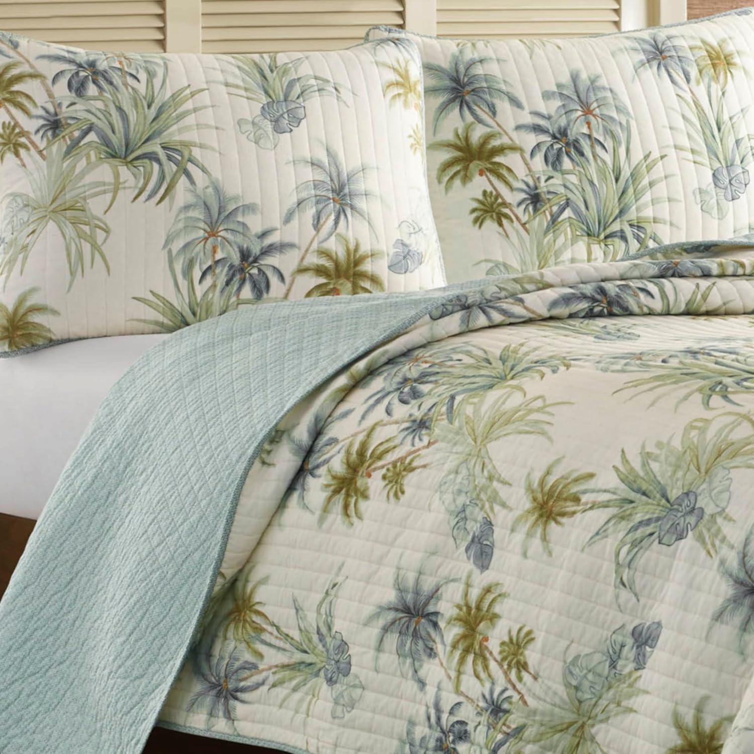 Standard Serenity Palms Sham Aqua - Tommy Bahama: Coastal Botanical Design, 100% Cotton, Machine Washable