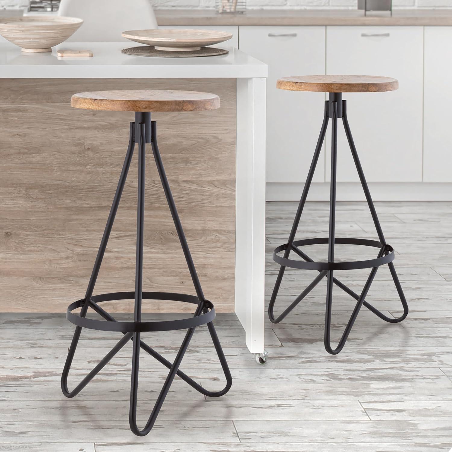 JONATHAN Y Spiroa Modern Industrial Metal Backless Circular Bar Stool