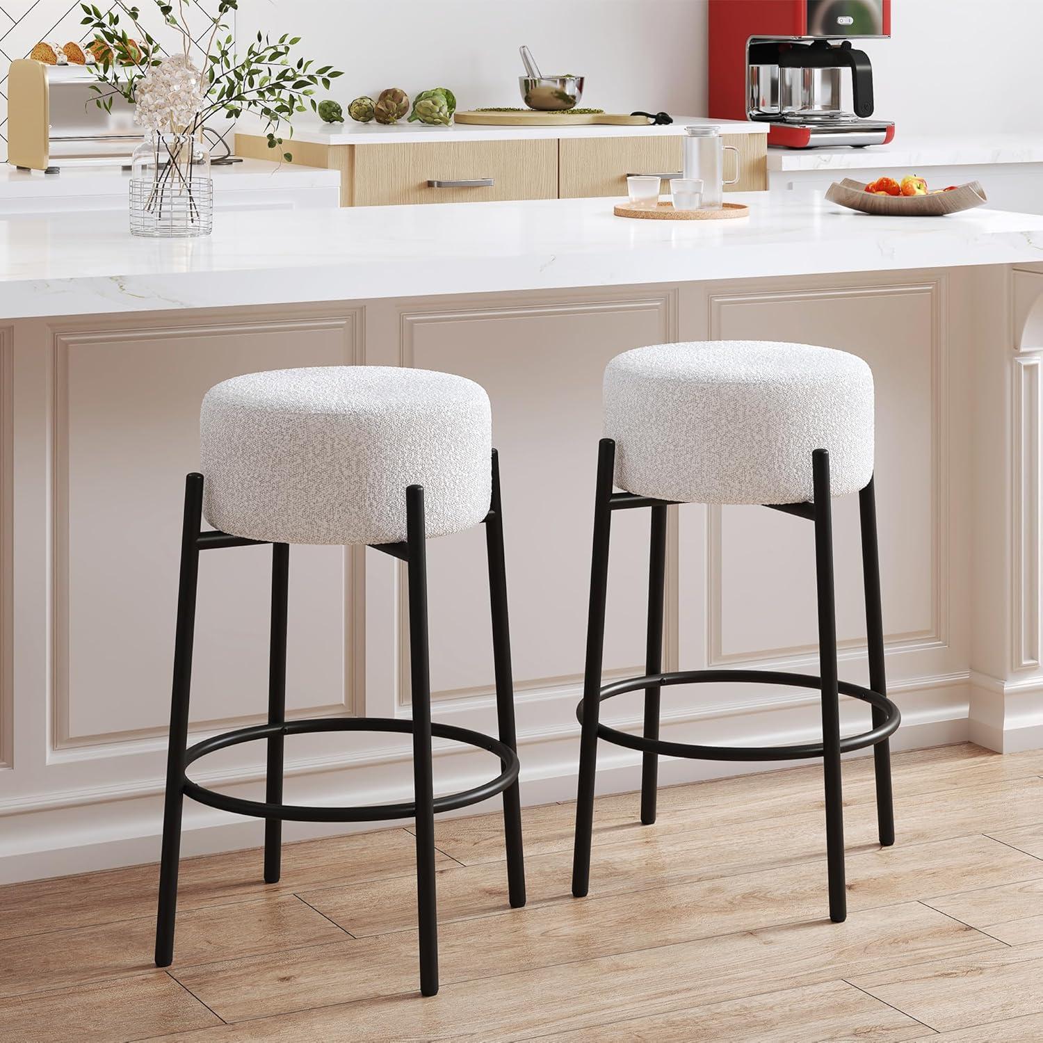 Amy Swivel Backless Boucle Upholstered 26.7"H Counter Stool with Steel Frame (Set of 2/3/4)