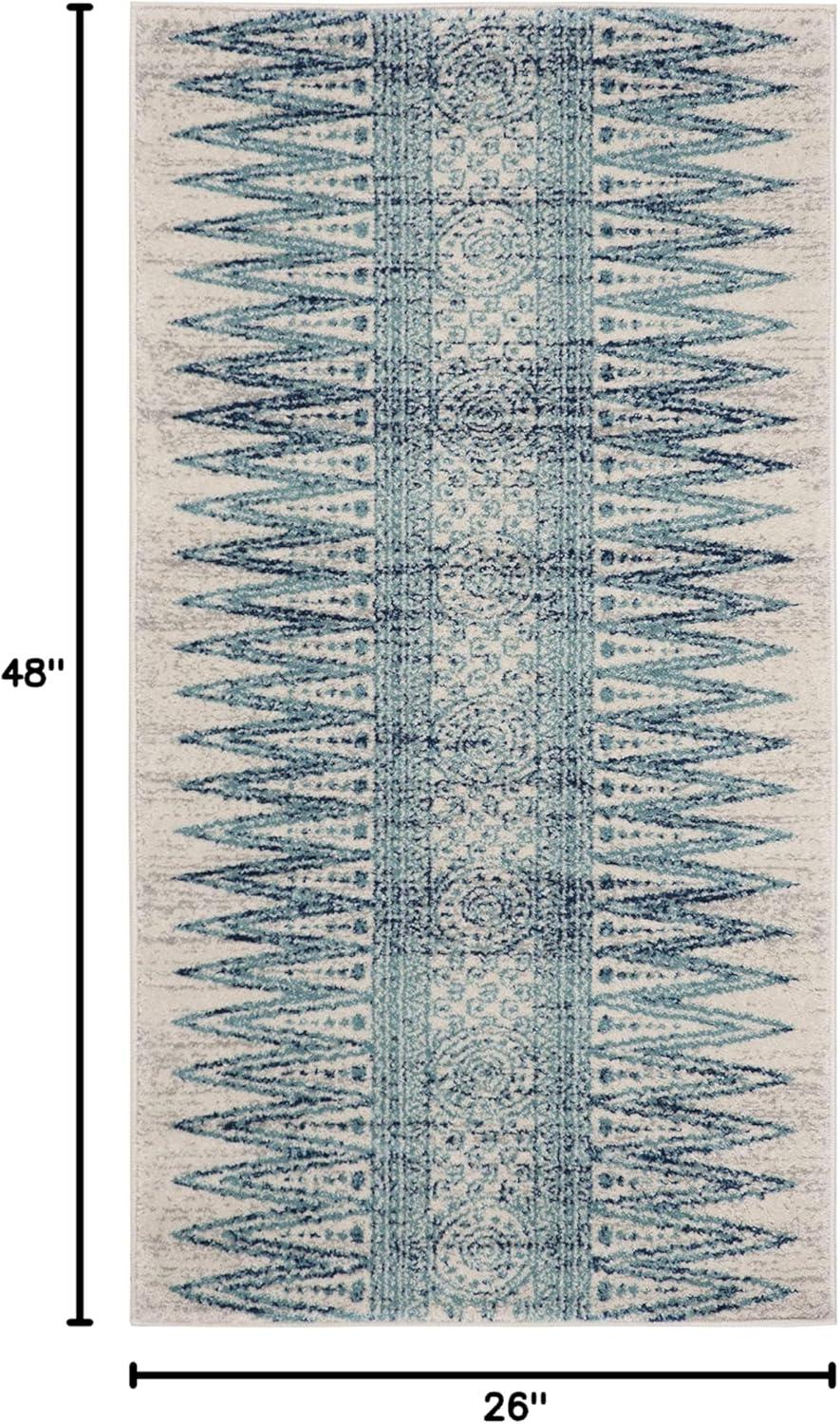 Evoke EVK226 Power Loomed Accent Rug Ivory / Turquoise 2'-2" X 4' - Safavieh.