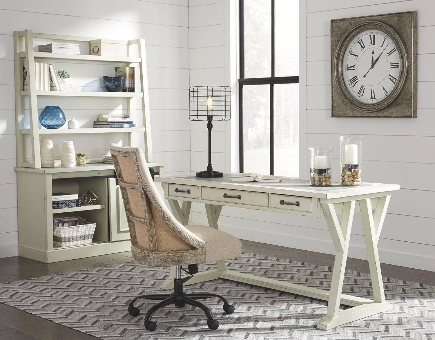 Transitional Gray and White Home Office Desk with 3 Drawers