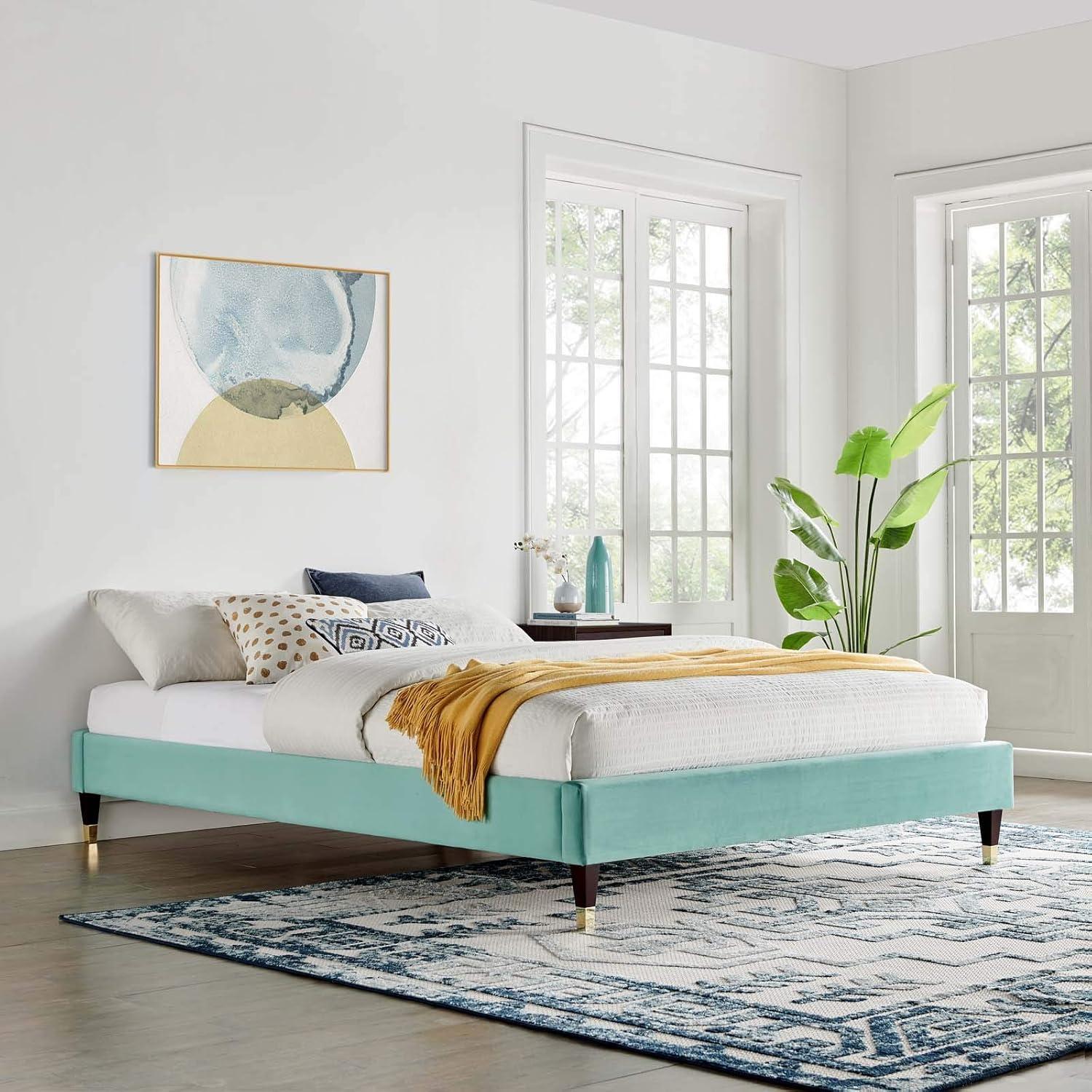 Modway Harlow Full Performance Velvet Platform Bed Frame in Dusty Rose