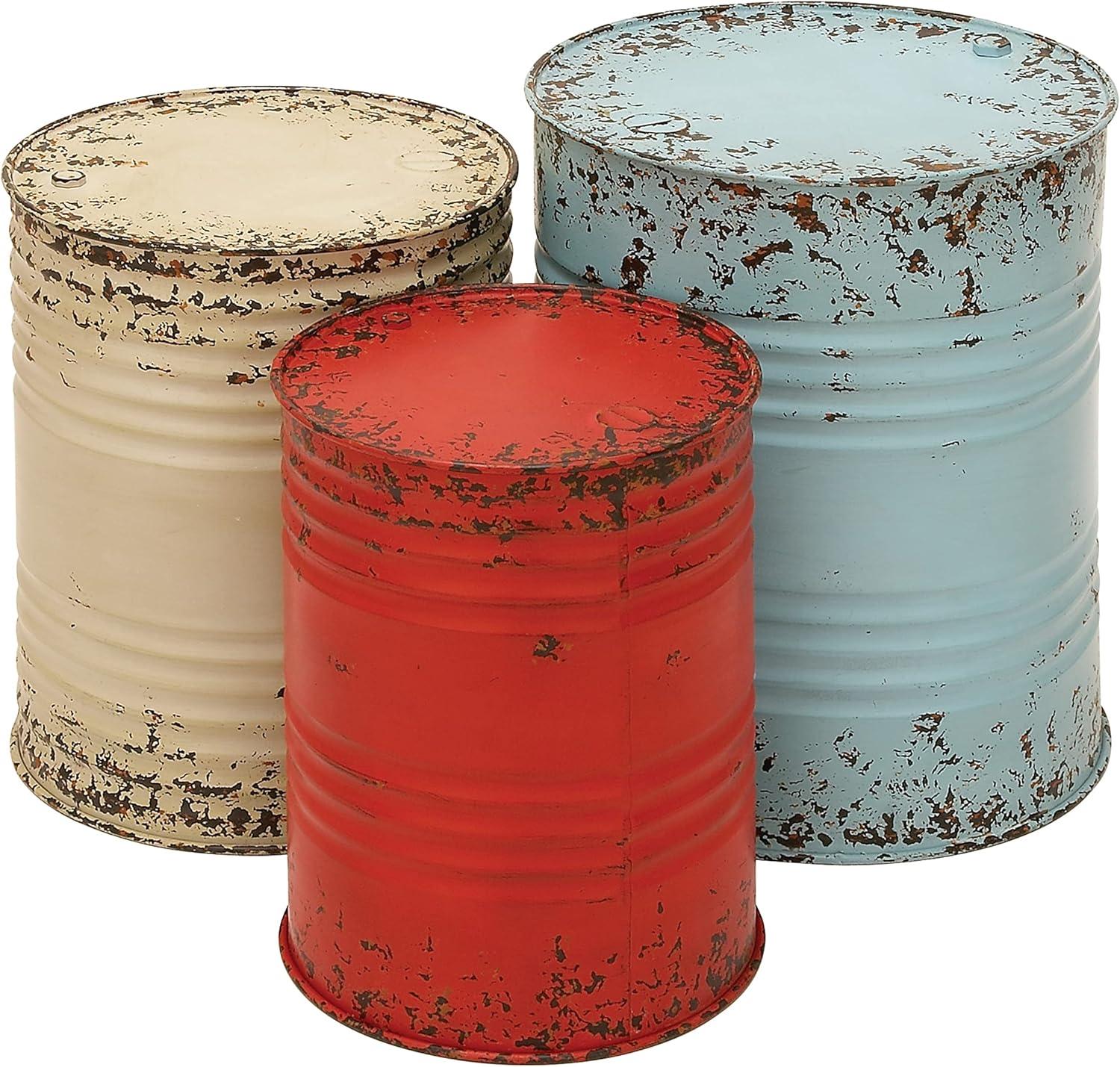 Multi Colored Metal Drum Nesting Accent Tables, Set of 3