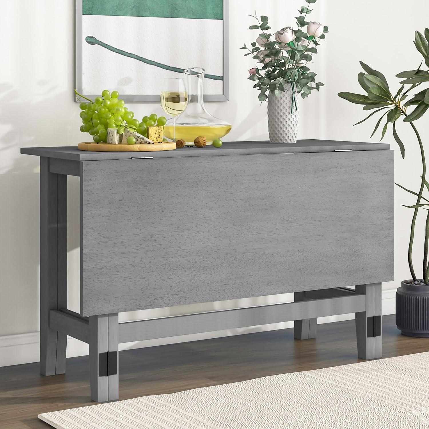 LUMISOL 42"-58" Round Extendable Dining Table, Solid Wood Dining Table with 16" Leaf, Farmhouse Round Kitchen Table with Solid Wood Frame for 4-6, Espresso