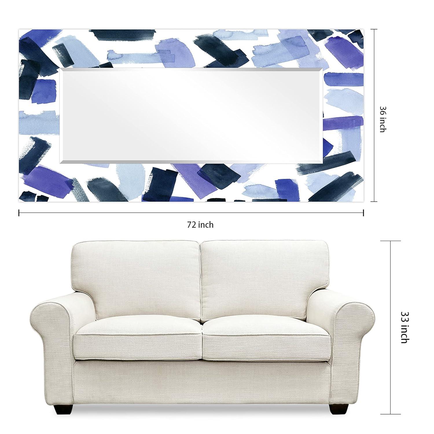 Empire Art Direct Cerulean Strokes Rectangular Beveled Mirror on Free Floating Reverse Printed Tempered Art Glass, 72" x 36" x 0.4", Ready to Hang
