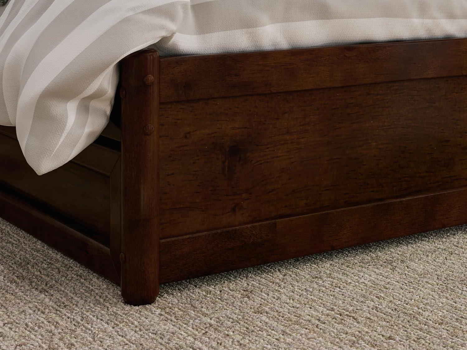 Barcelona King Solid Wood Panel Platform Bed with Storage Drawers in Walnut