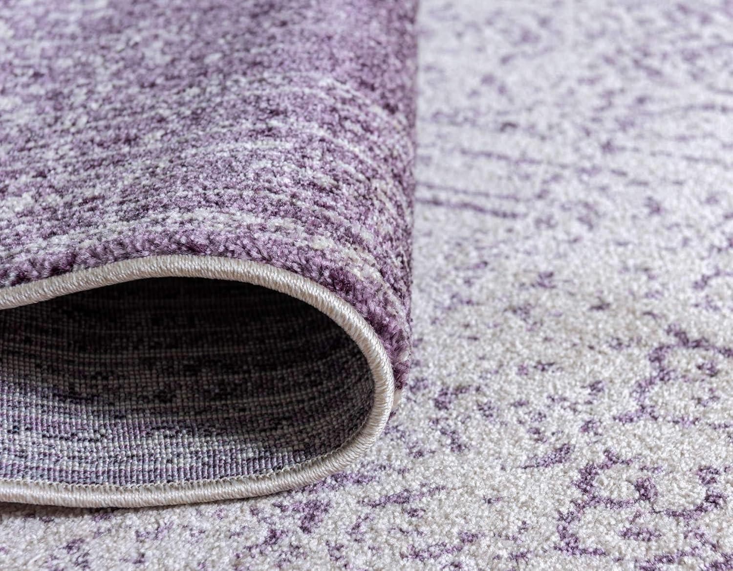 Purple and Ivory Low Pile Reversible Area Rug