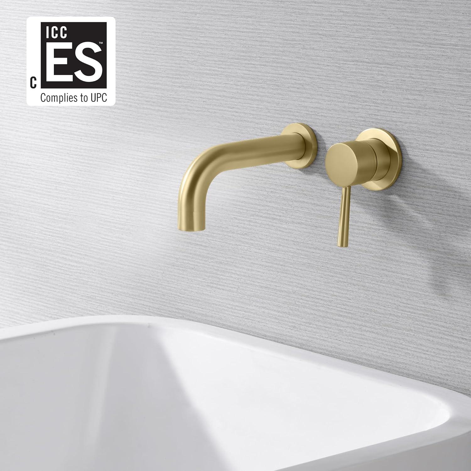 SUMERAIN Wall Mount Bathtub Faucet Tub Filler with Valve Brushed Gold