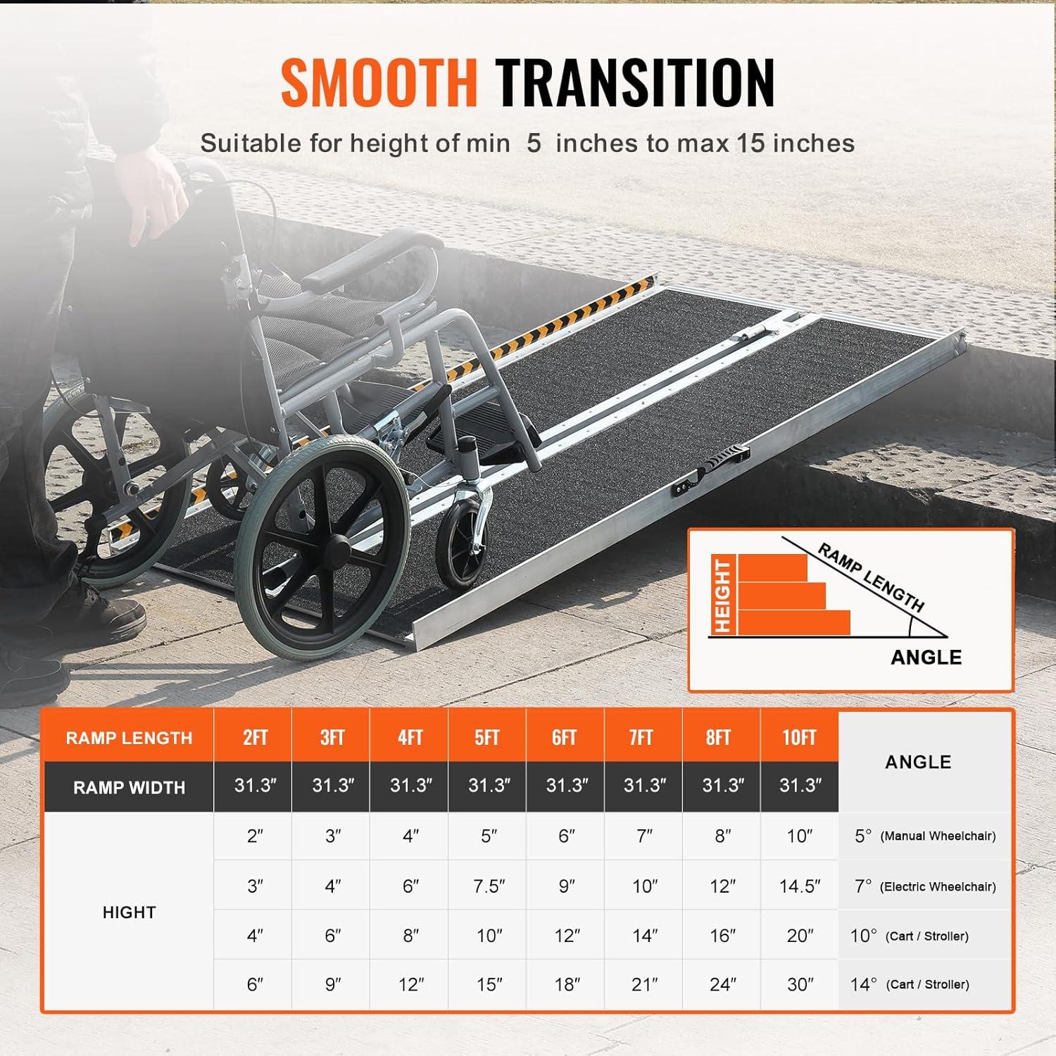 Portable Wheelchair Ramp, 5 ft 800 lbs Capacity, Non-Slip Aluminum Folding Threshold Ramp, Foldable Mobility Scooter Ramp Wheel Chair Ramp, Handicap Ramp for Home Steps, Stairs, Doorways, Curbs