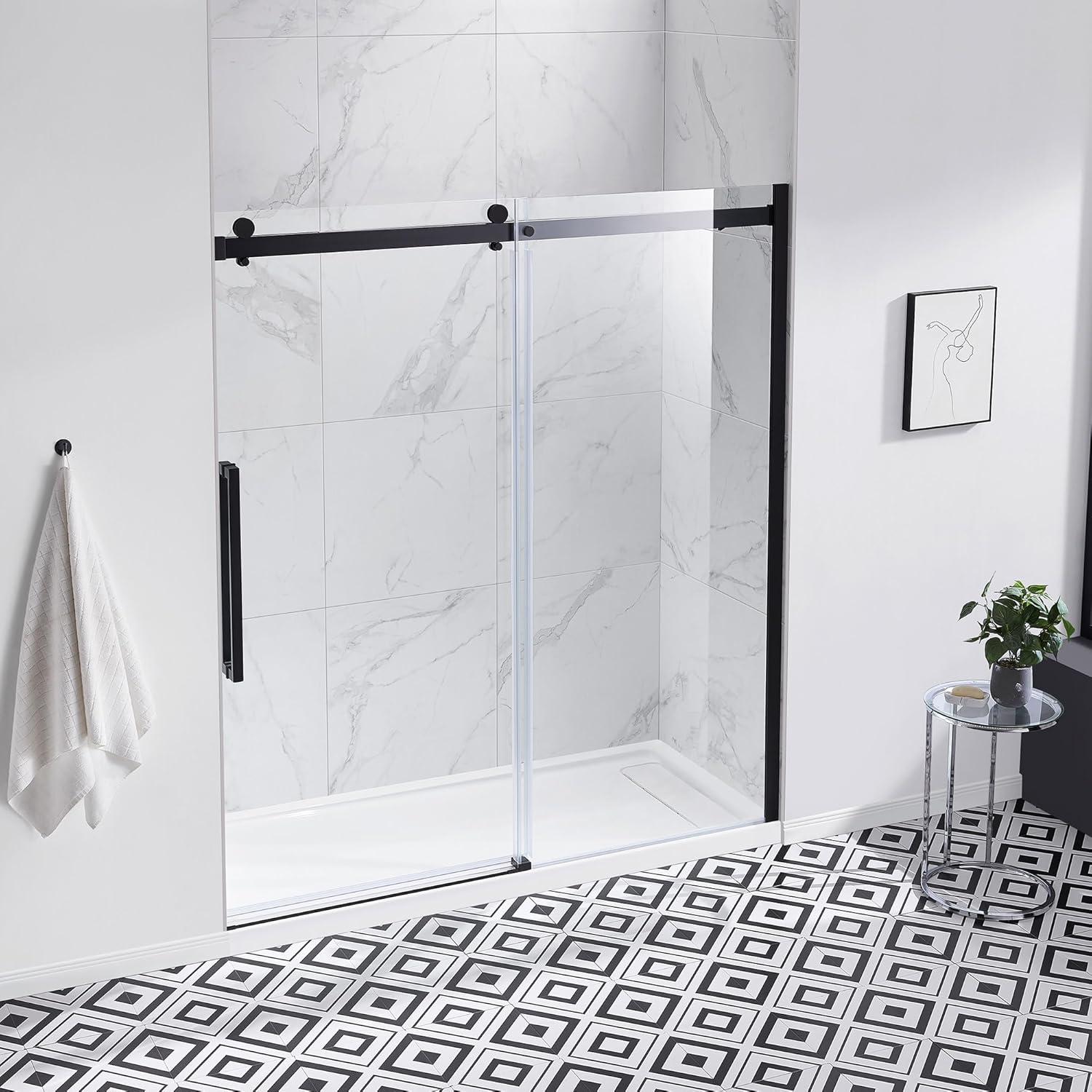 OVE Decors Bel Soft Close Black 72-in x 78.75-in Frameless Sliding Soft Close Shower Door