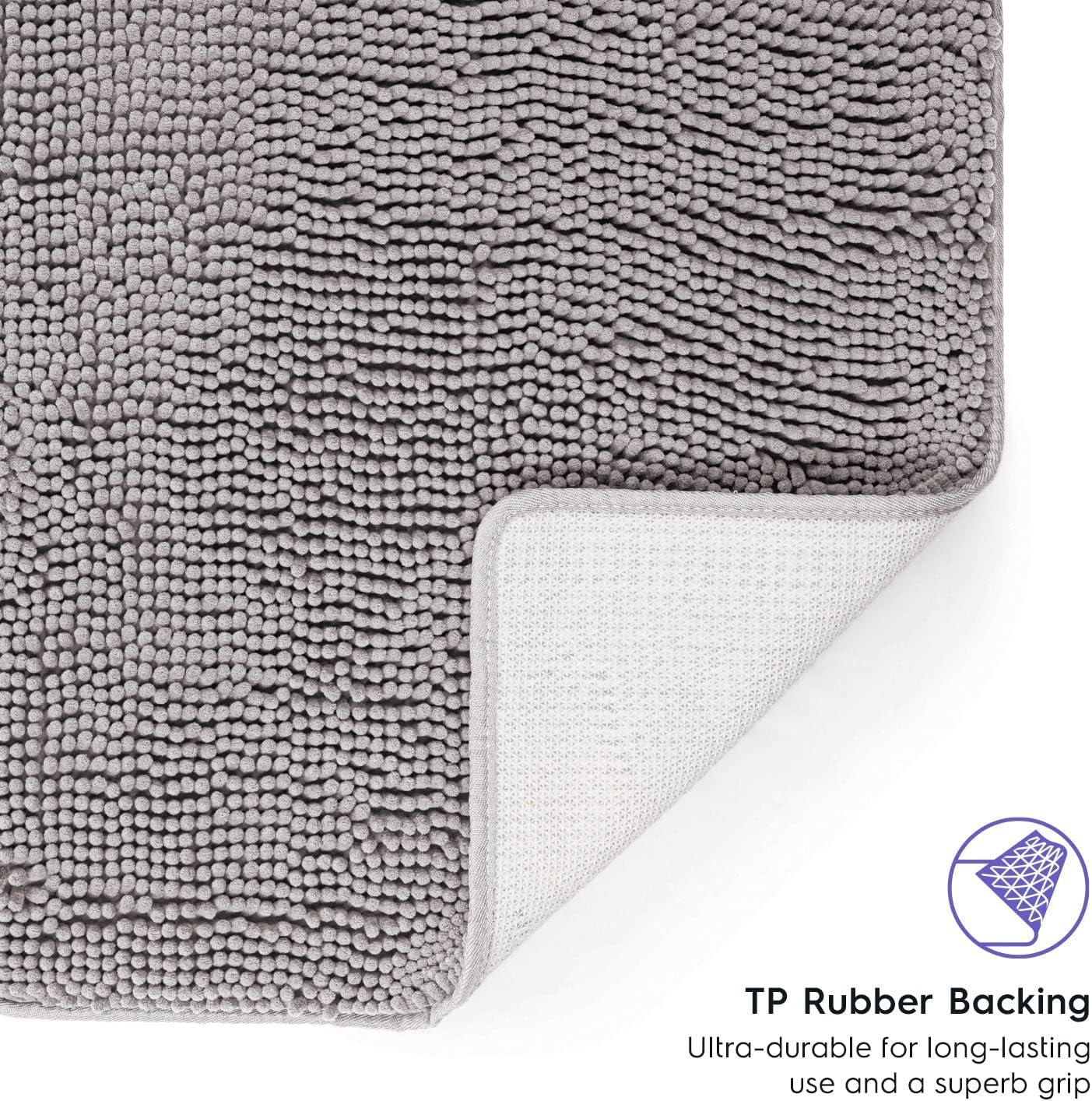 Latitude Run® Bathroom Rugs, Extra-Thick Memory Foam Bath Mat, Ultra-Soft Chenille Microfiber, Highly Absorbent, Machine Washable, Shaggy Bath Mats For Bathroom, Circular Cutout (21X32 + 20X22, 2Pcs) Grey