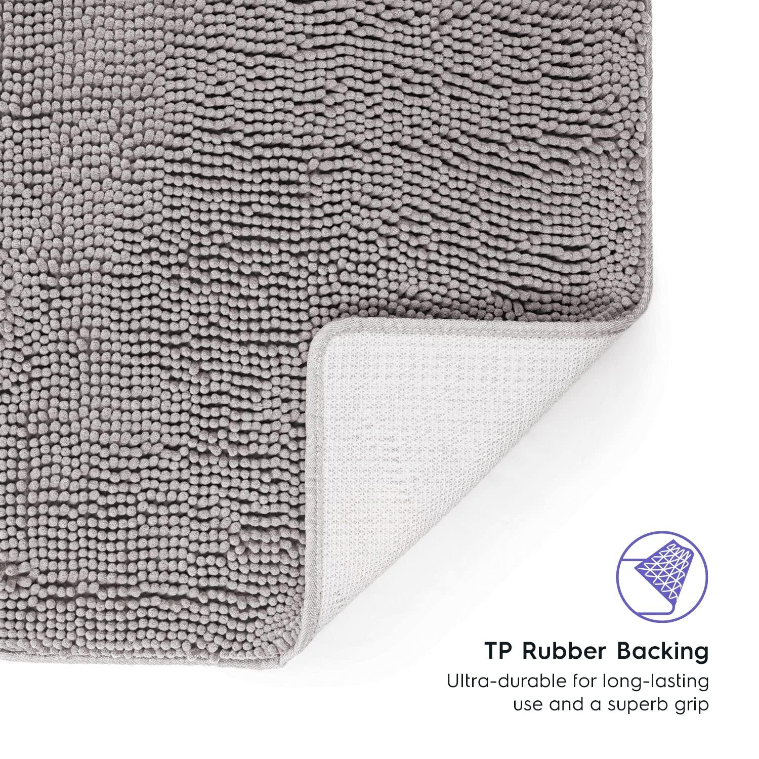 Latitude Run® Bathroom Rugs, Extra-Thick Memory Foam Bath Mat, Ultra-Soft Chenille Microfiber, Highly Absorbent, Machine Washable, Shaggy Bath Mats For Bathroom, Circular Cutout (21X32 + 20X22, 2Pcs) Grey