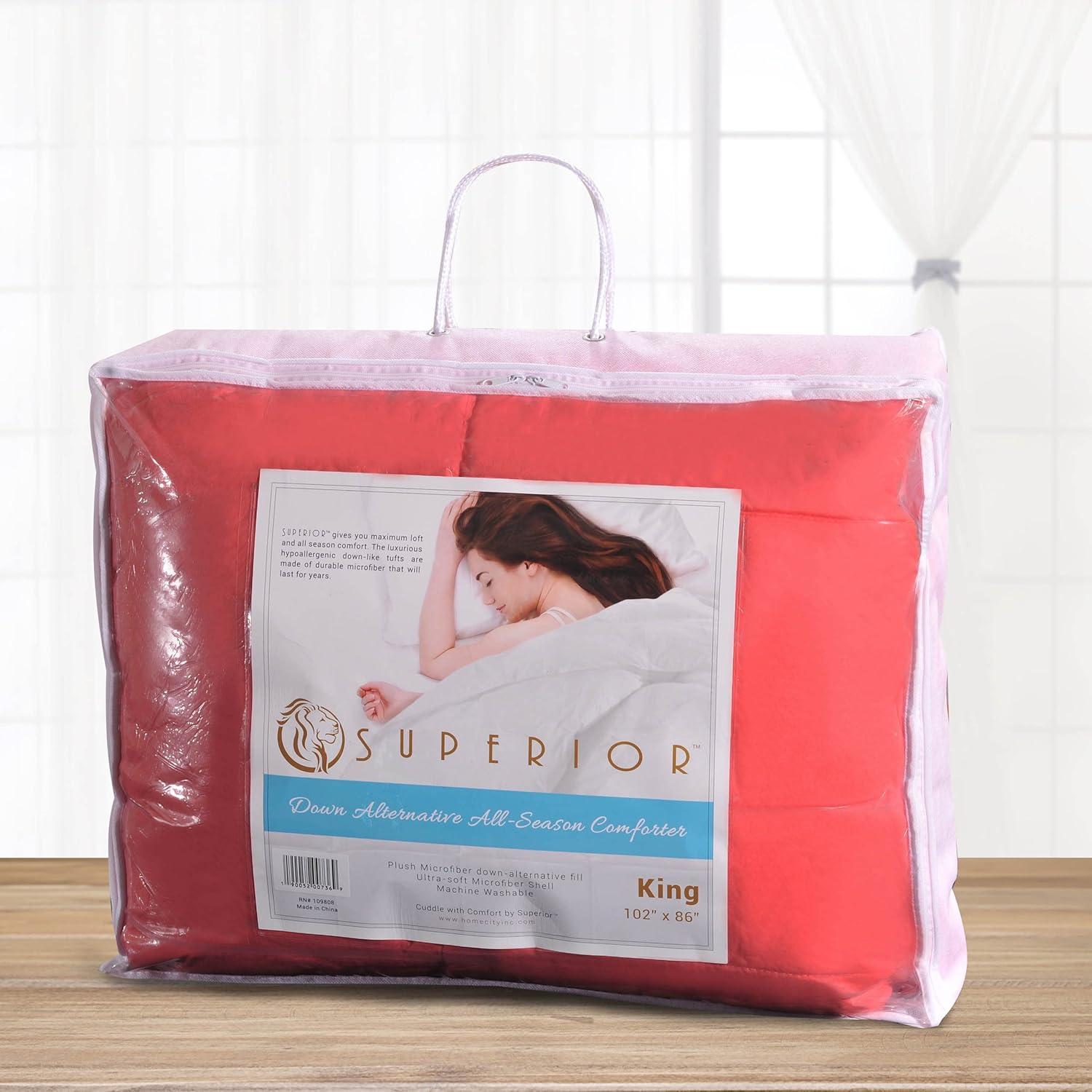 SUPERIOR Classic All-Season Reversible Down Alternative Comforter, Comfy, Fluffy, Cozy, Lightweight, Decorative, Duvet Insert, Plush, Oversized Bedding Essential, Box Quilt Design, Twin, Coral