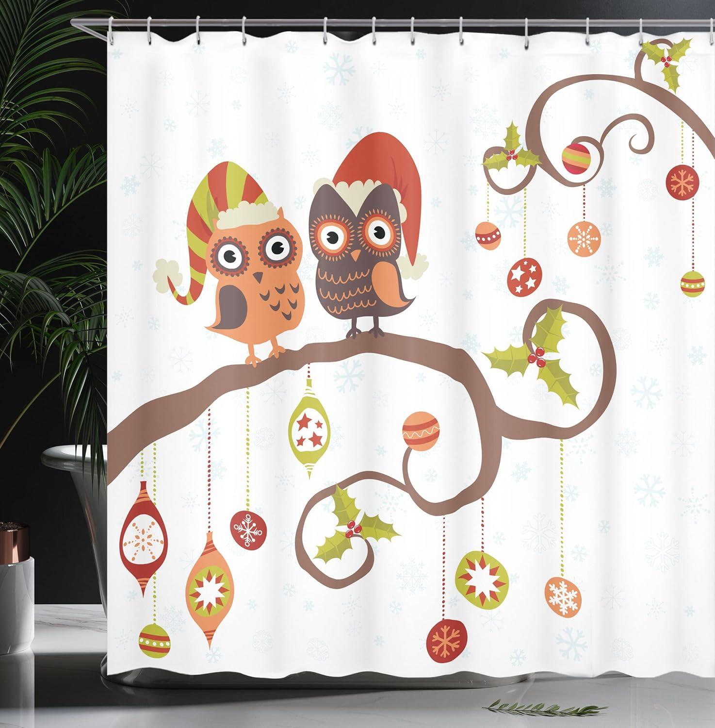 Ambesonne Winter Shower Curtain, Old Farmhouse Rustic, 69"Wx70"L, Caramel White Blue