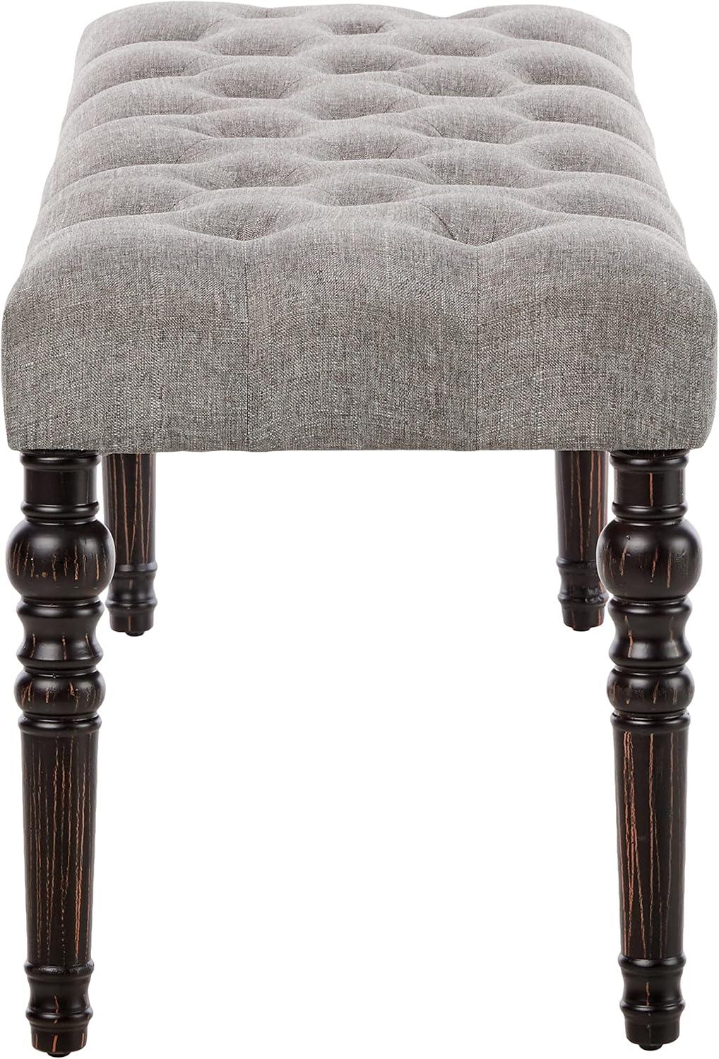 Roundhill Furniture Leviton Fabric Tufted Turned Leg Dining Bench in Gray