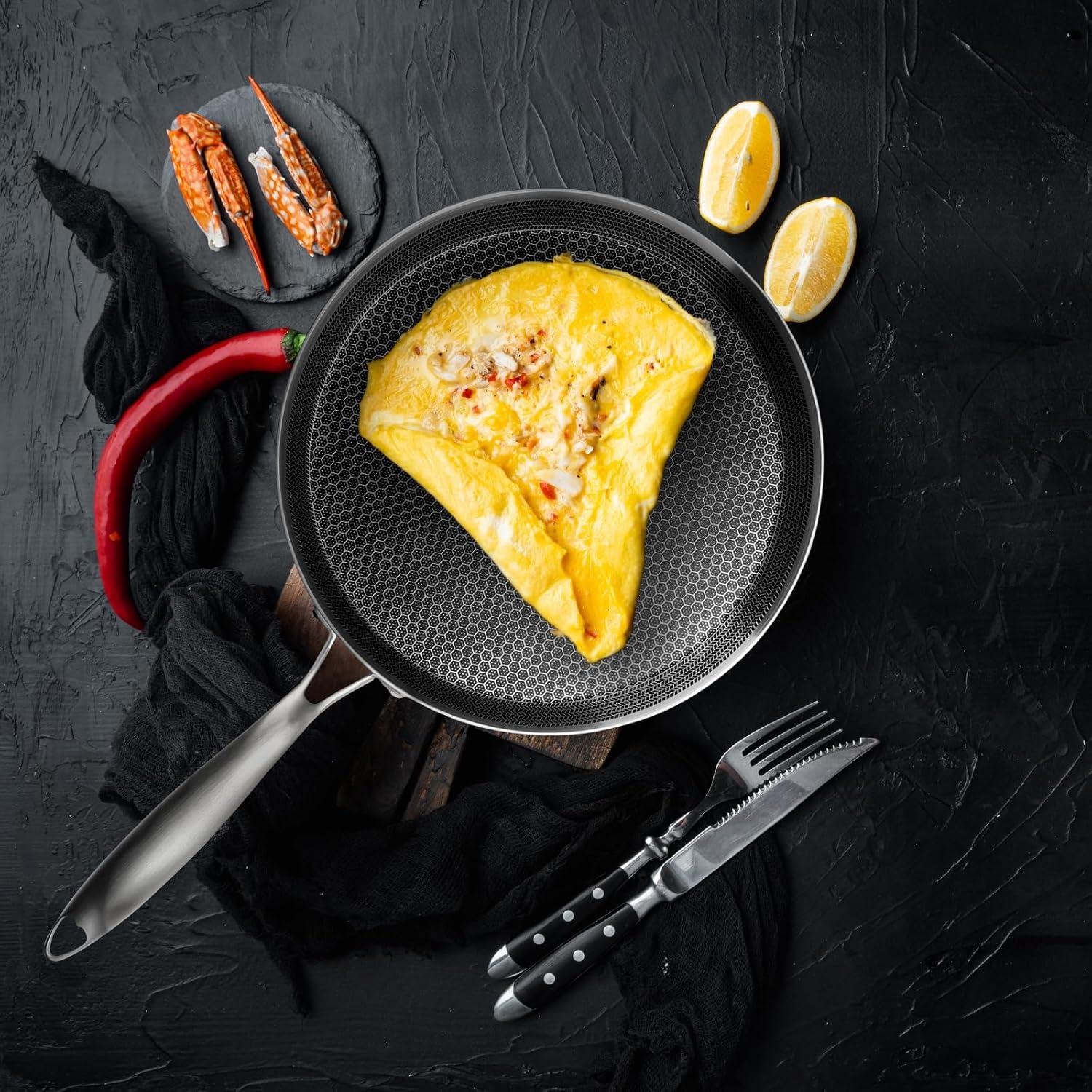 Innerwell 11'' Stainless Stee Nonstick Crepe Panl Honeycomb Coating Flat Skillet Tawa Dosa Tortilla Pan PFOA-Free,Omelet Pan with All Stove Tops Available