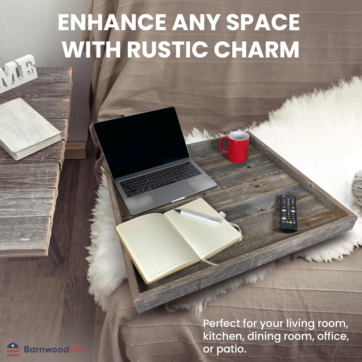 Wooden Ottoman Tray with Felt Pad – Decorative Couch Serving Tray Made with Real Rustic Reclaimed Wood - Perfect for Living Room Ottomans, Sofas, & Coffee Tables -24" x 24" - Natural Weathered Gray