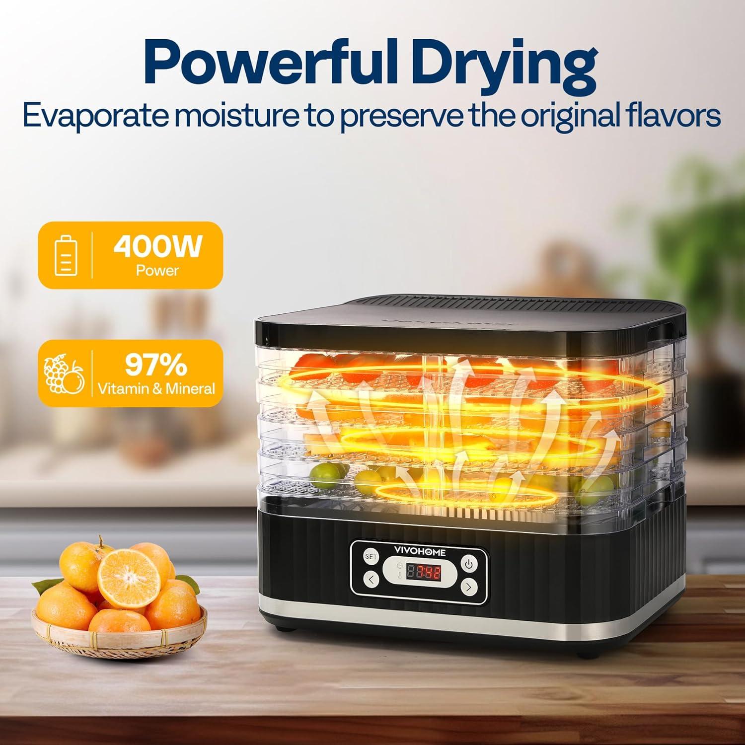 SPECSTAR Electric 5 Trays Food Dehydrator Machine, 400W Hydrator Machine with 72H Digital Timer and Temperature Control for Fruit Vegetable Meat Jerky Herb Beef Mushroom, Black