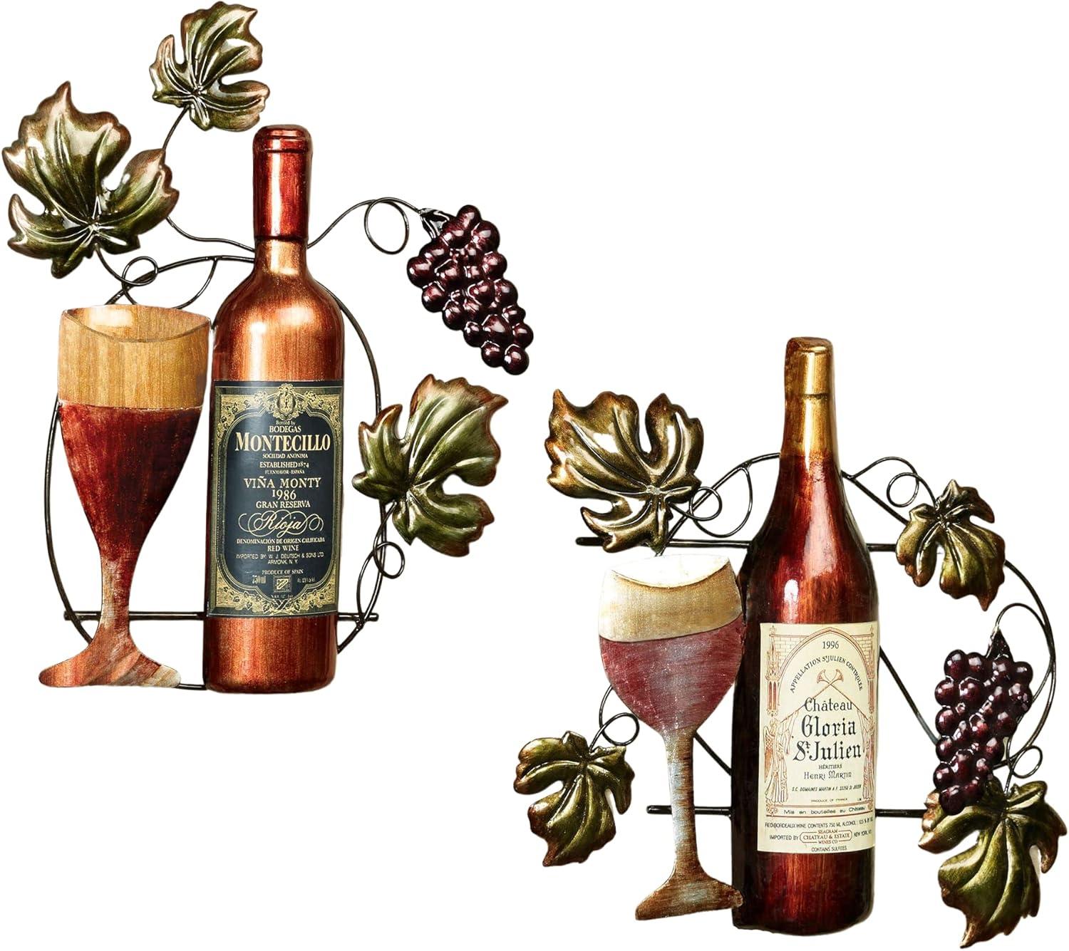 Wine Lovers Metal Wall Art Set with Grape Decorations