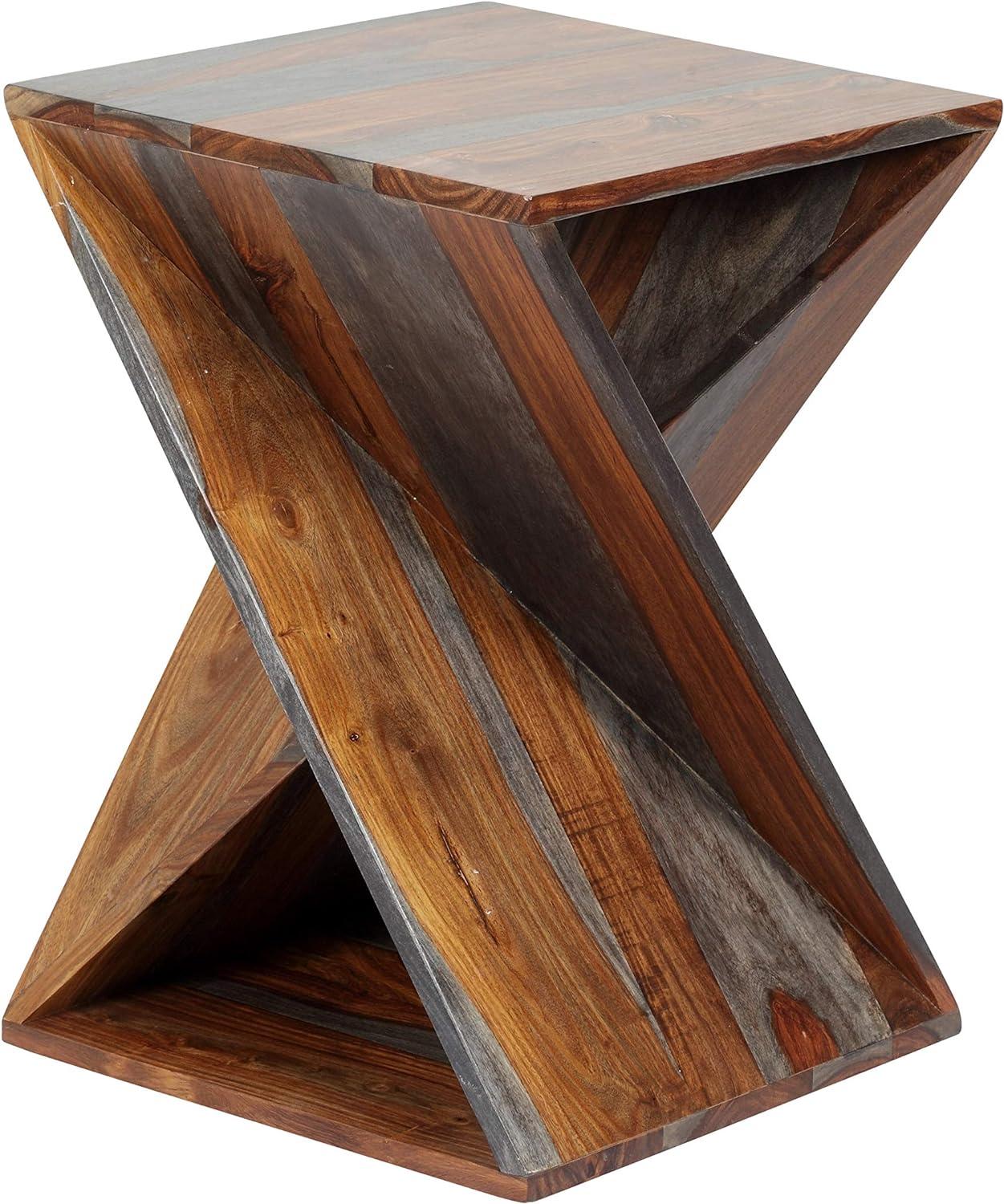 Sierra Brown Sheesham Wood Square Accent Table with Metal Storage