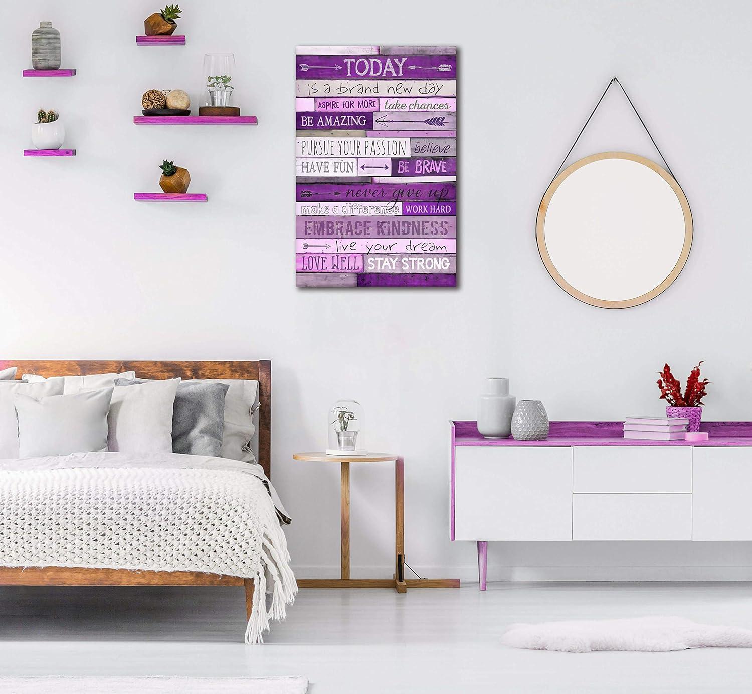 Purple Motivational Quote Canvas Wall Art with Wood Frame