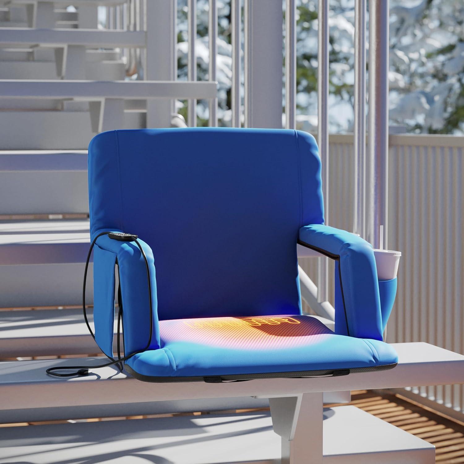 Flash Furniture Foldable Reclining Stadium Chair with Backpack Straps and Heated Seat - Blue