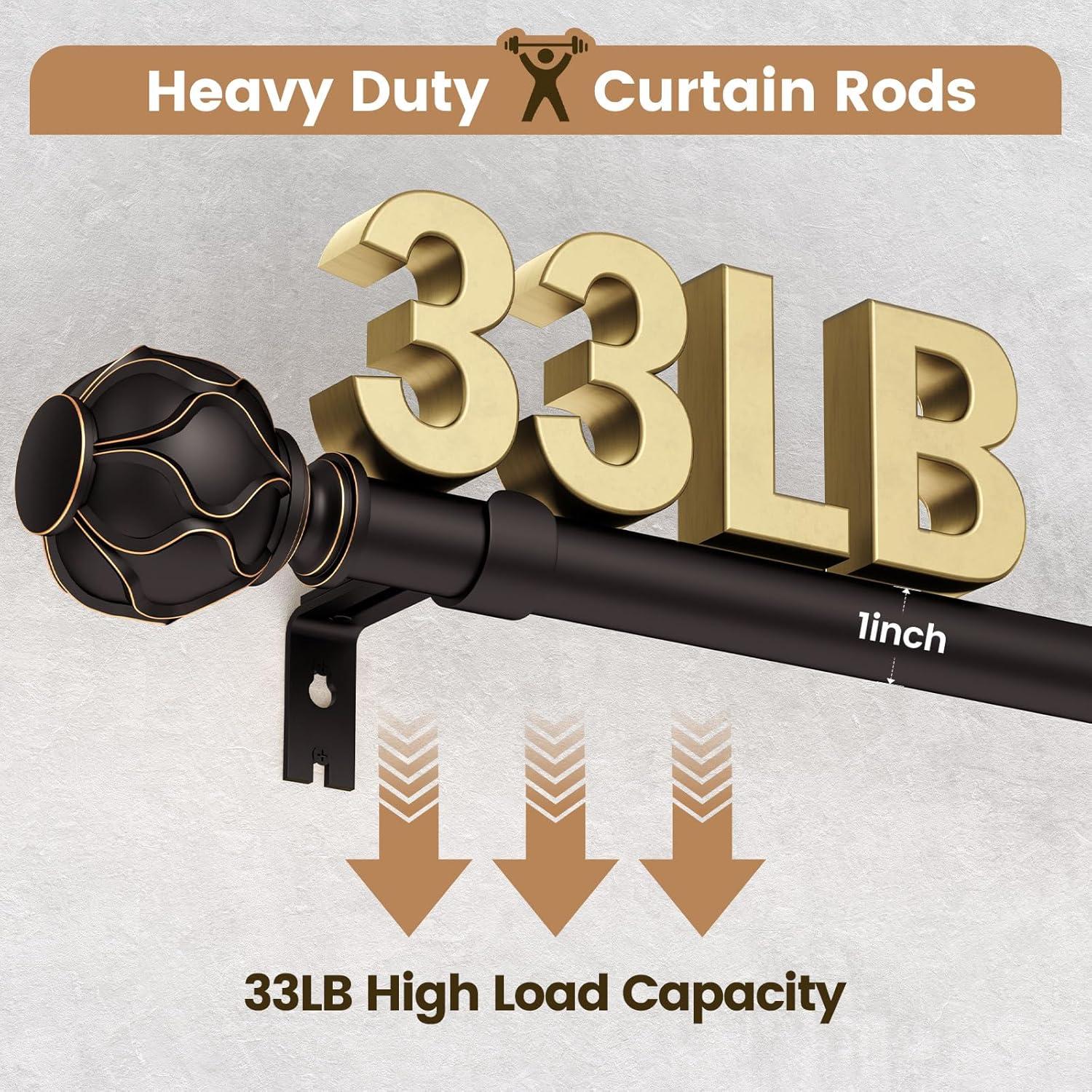 Bronze Heavy Duty Curtain Rods for Windows 48 to 84 inch, 1 Inch Curtain Rod, Adjustable Decorative Curtain Rods For Bedroom, Living Room, Outdoor (Bronze,16"-90”)