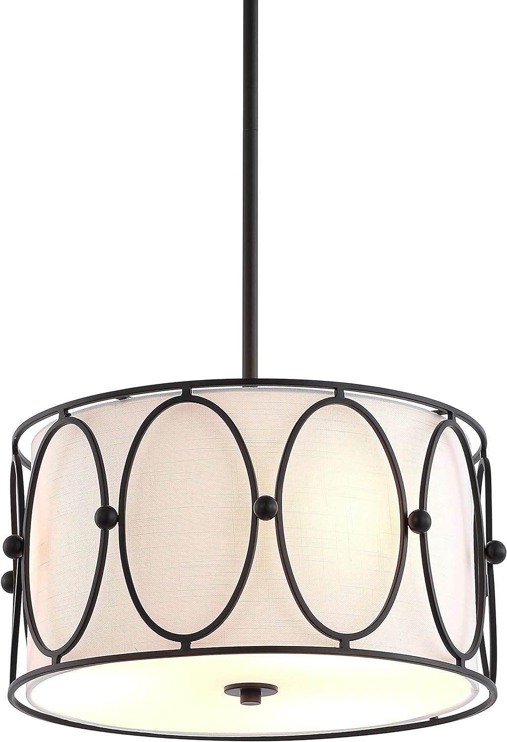 Violetta Coastal-Transitional 19" LED Drum Pendant in Oil-Rubbed Bronze with White Shade