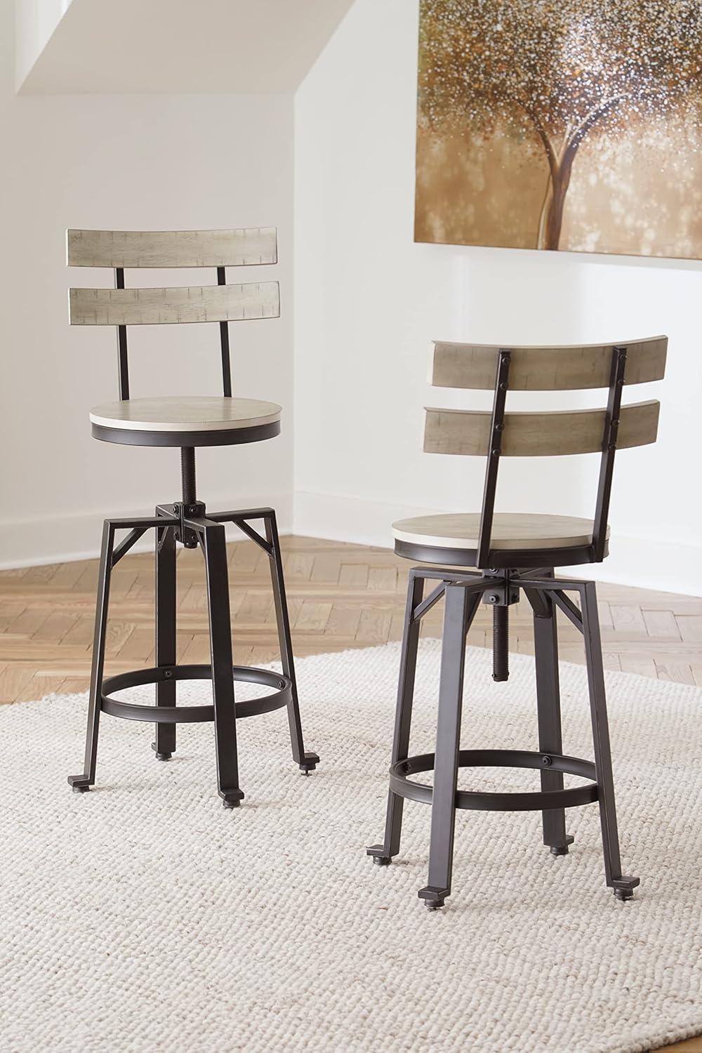 Adjustable Black Metal and Wood Swivel Bar Stool