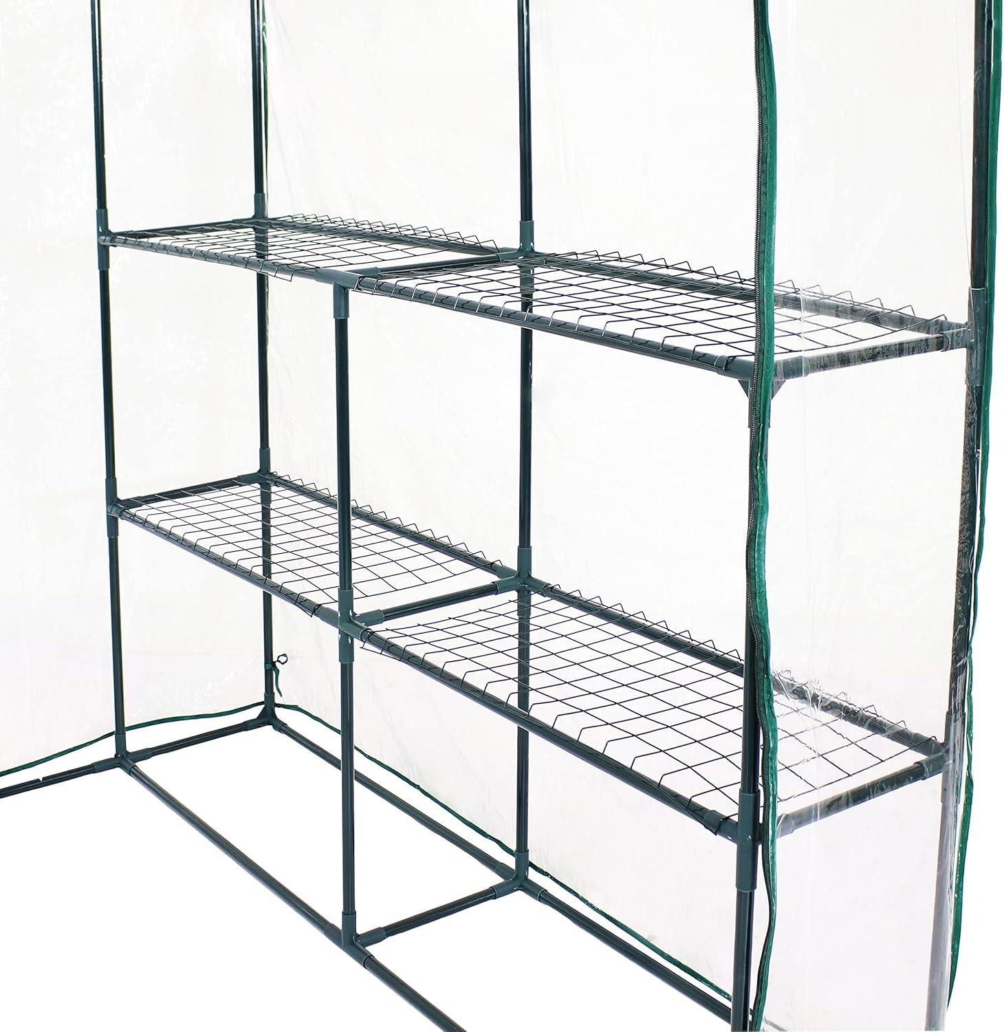 Sunnydaze Outdoor Portable Growing Rack Grandeur Mini Walk-In Greenhouse with Roll-Up Door - 4 Shelves - Clear