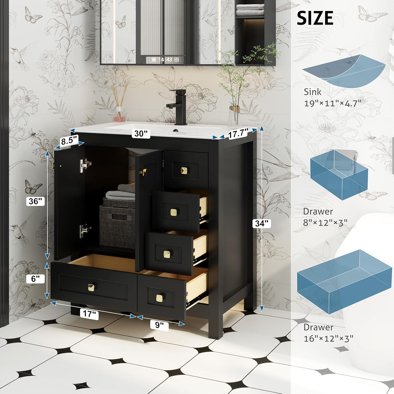 30" Single Bathroom Vanity Base Only