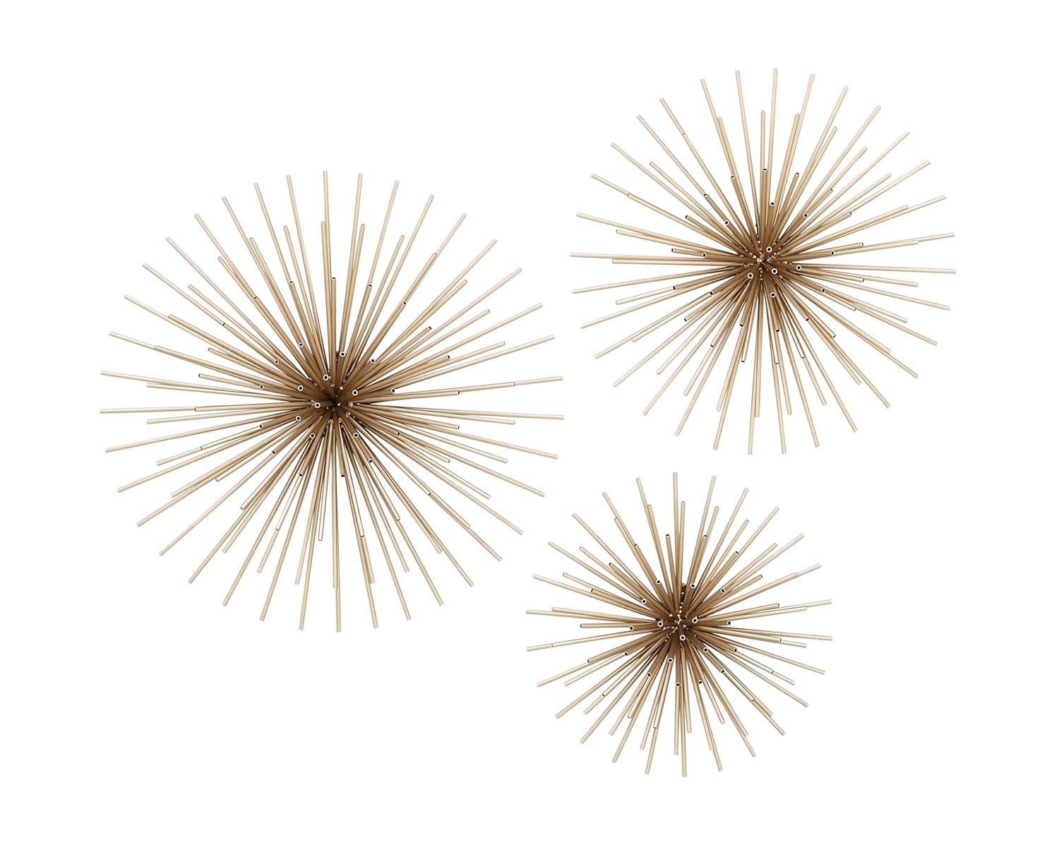 DecMode Contemporary Gold Metal 3D Starburst Wall Décor, Set of 3 16", 20", 24"D