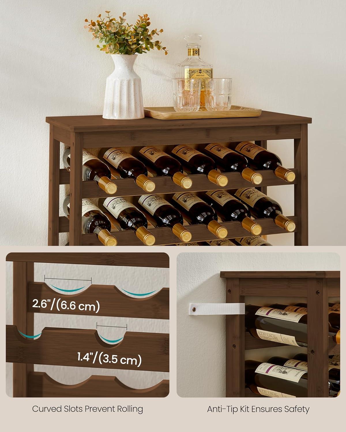 Walnut Bamboo 42-Bottle 7-Tier Wine Rack with Table Top