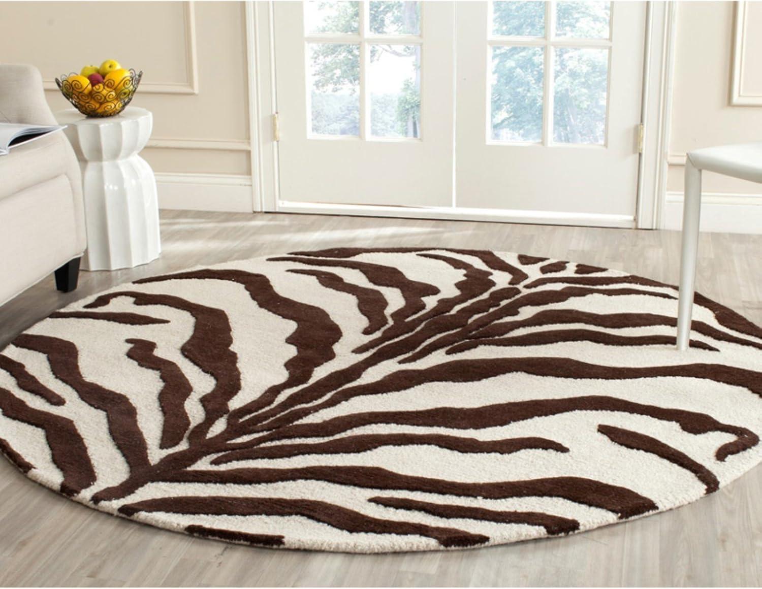 SAFAVIEH Cambridge Leah Animal Stripes Wool Area Rug, Ivory/Brown, 5' x 8'