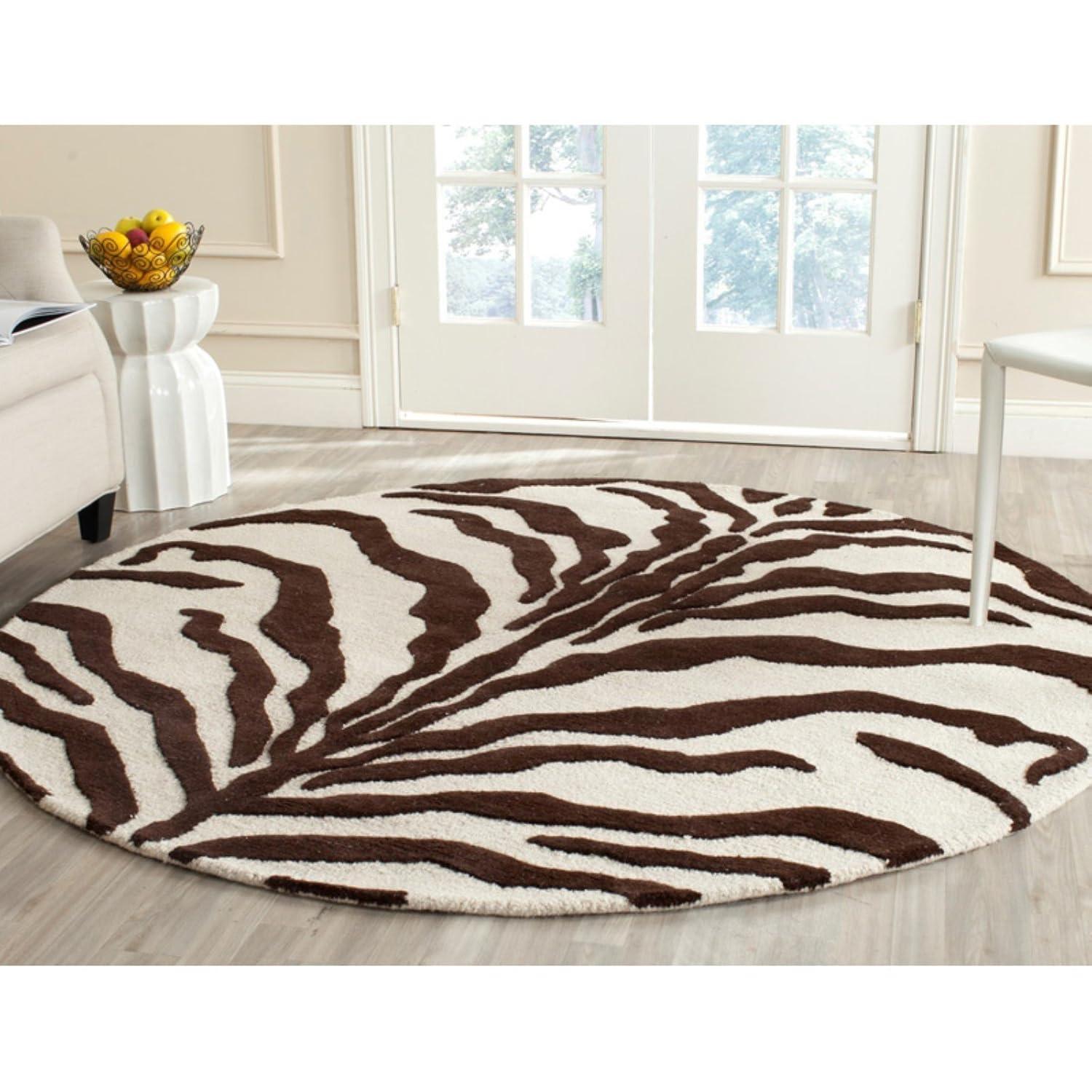SAFAVIEH Cambridge Leah Animal Stripes Wool Area Rug, Ivory/Brown, 5' x 8'