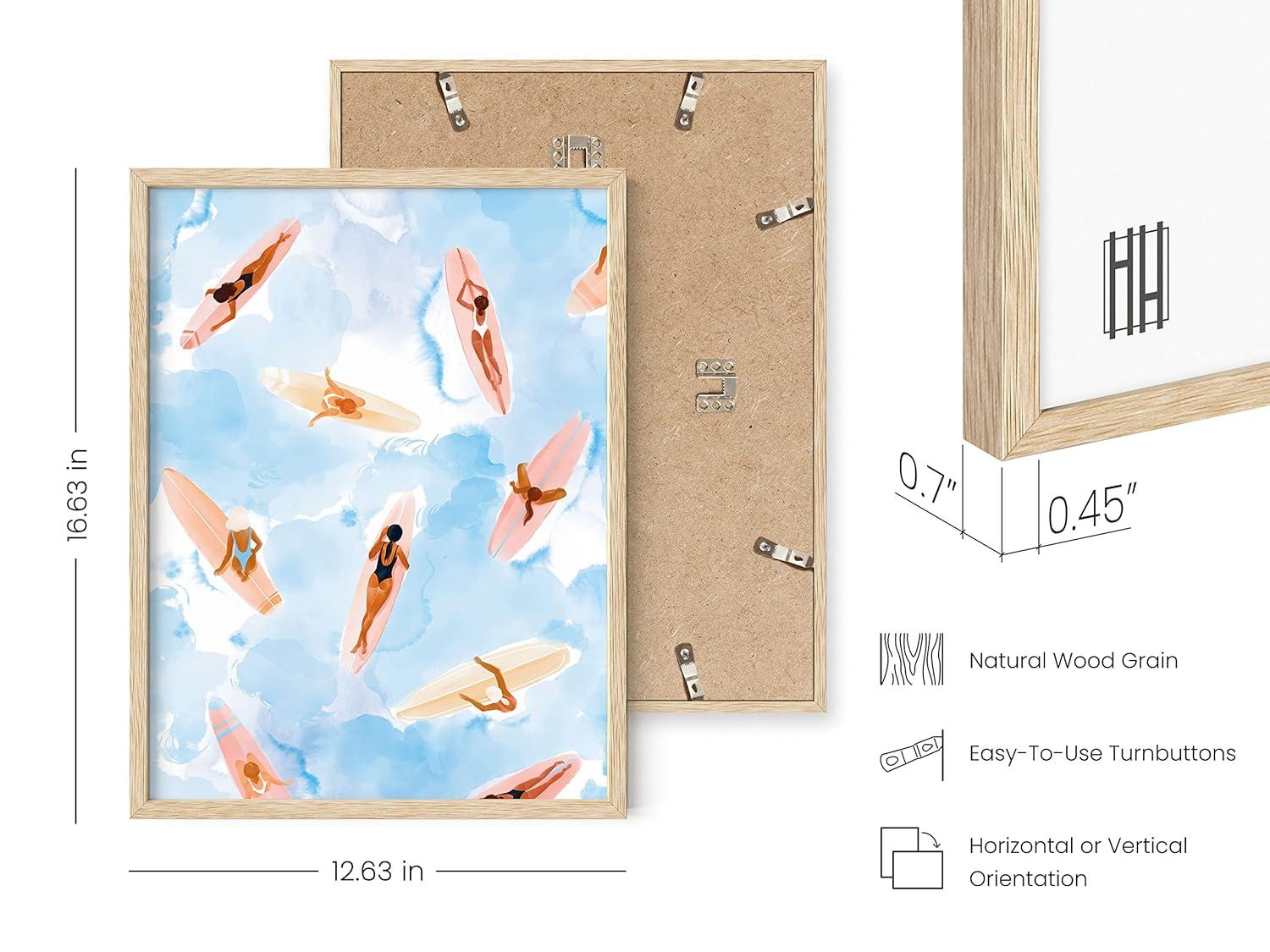 Beige Framed Watercolor Surfboard Beach Scene Poster