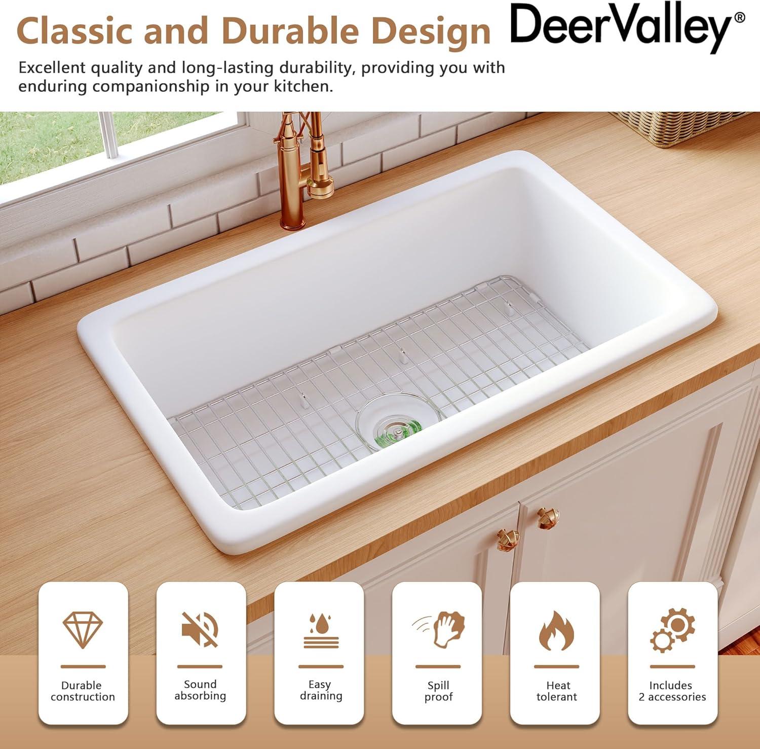 Rectangular Fireclay 32" L x 19" W Fireclay Undermount Kitchen Sink with Basket Strainer and Sink Grid