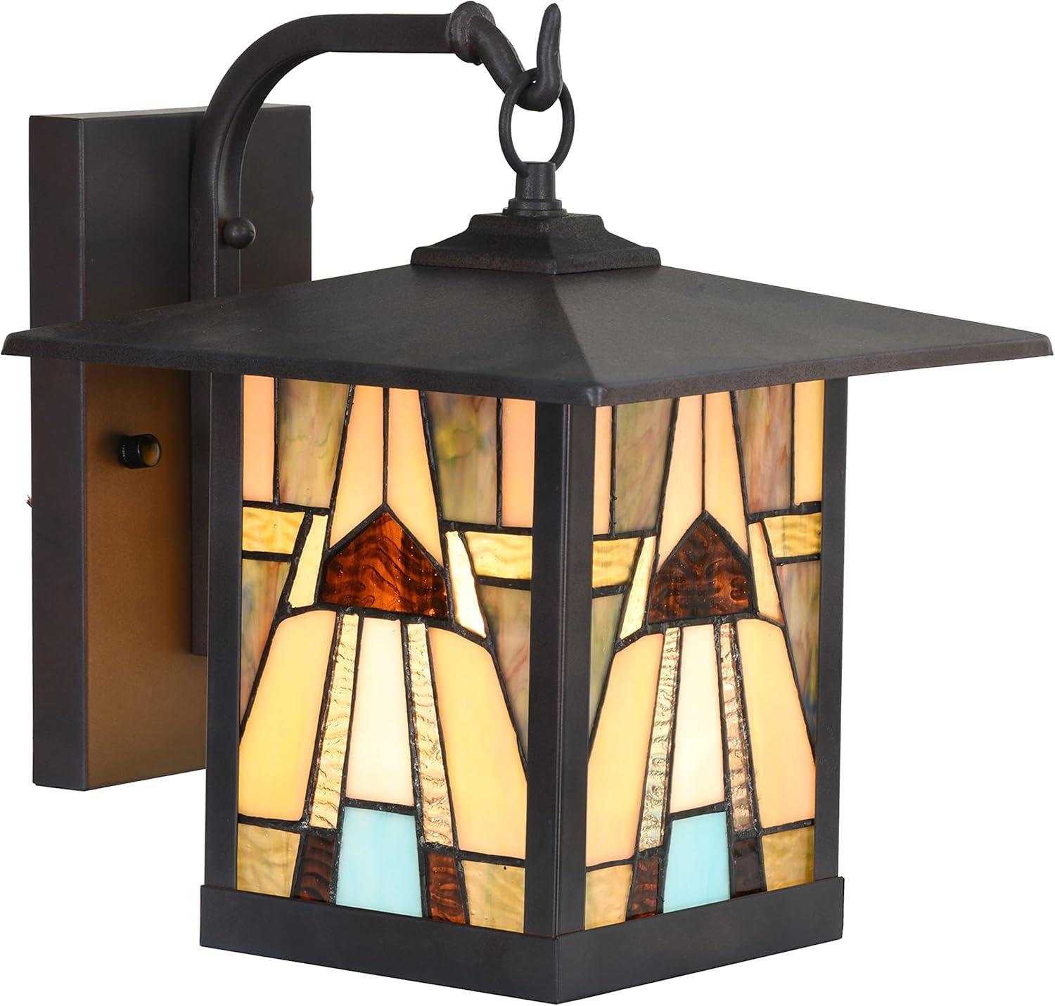11.75" 1-Light Mona Mission Style Outdoor Wall Lantern Sconce Bronze - River of Goods: Stained Glass, ETL Listed, Weather-Resistant