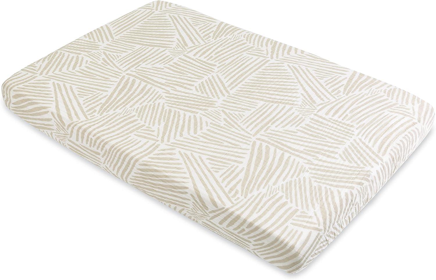 Oat Stripe Mini Crib Sheet In Muslin Cotton