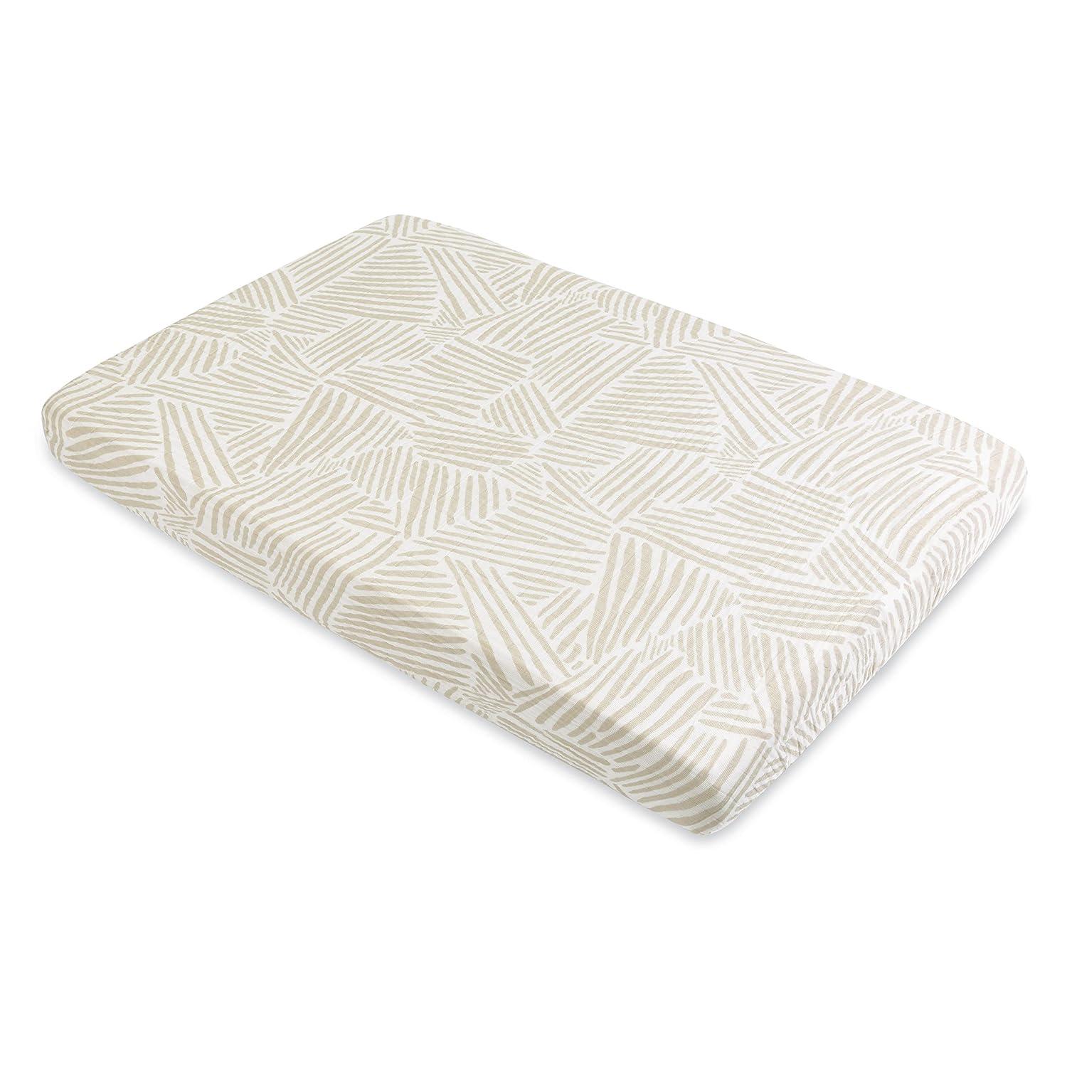 Oat Stripe Mini Crib Sheet In Muslin Cotton
