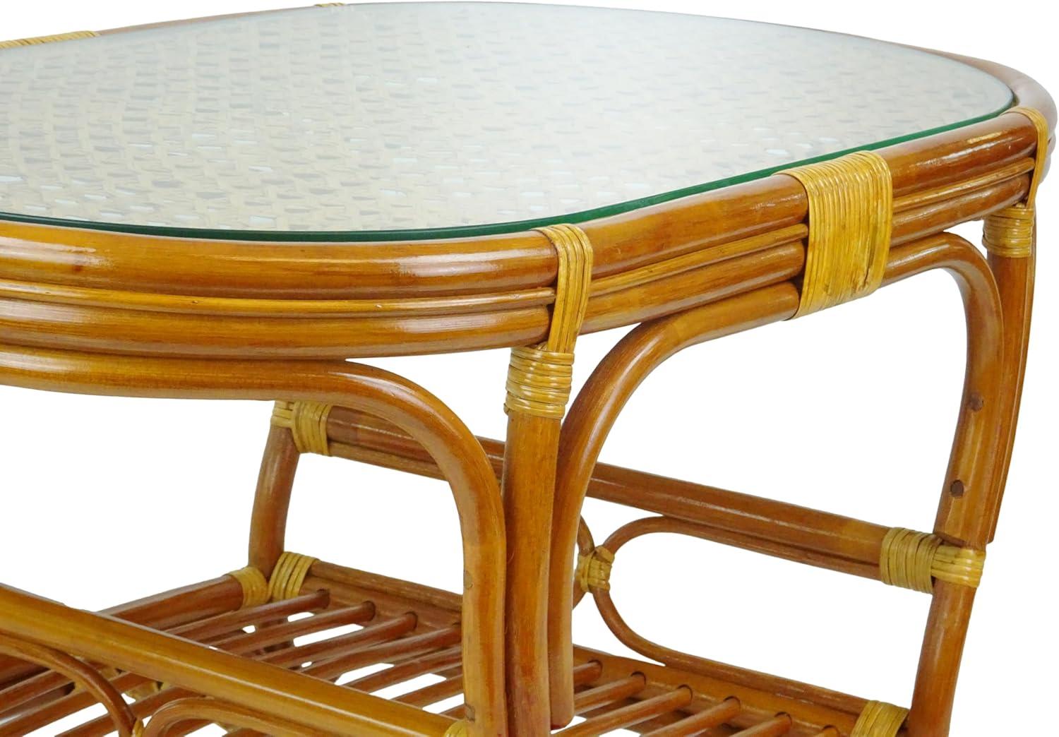 Bay Isle Home™ Malibu Lounge Set Of 4: 2 Natural Rattan Wicker Chairs, Loveseat And Coffee Table W/Glass Handmade, Colonial