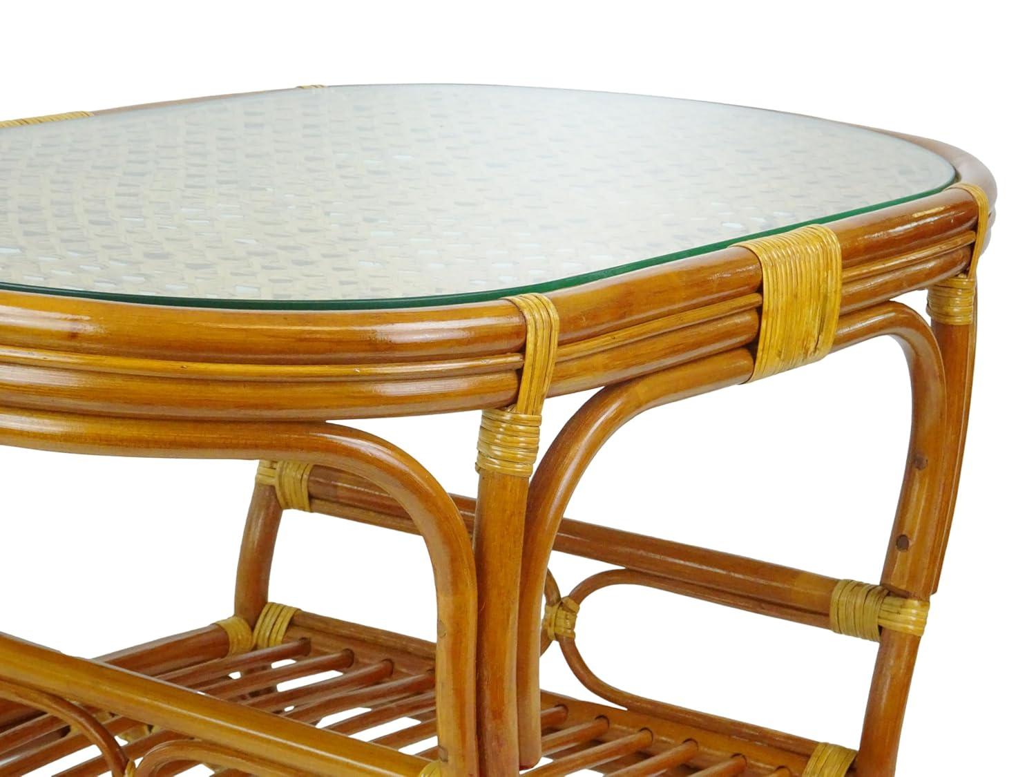 Bay Isle Home™ Malibu Lounge Set Of 4: 2 Natural Rattan Wicker Chairs, Loveseat And Coffee Table W/Glass Handmade, Colonial