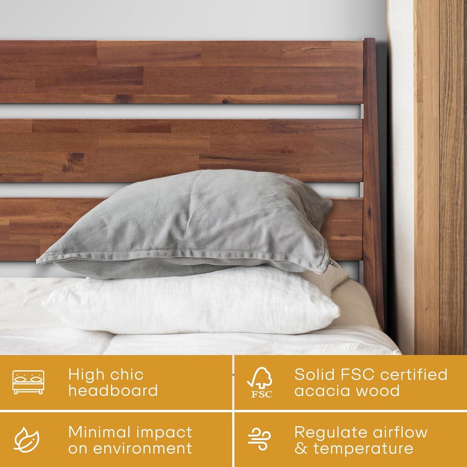 Acacia Premium Emery Solid Wood Platform Bed Frame with Headboard Included, No Box Spring Needed, Weight Capacity 800lb.