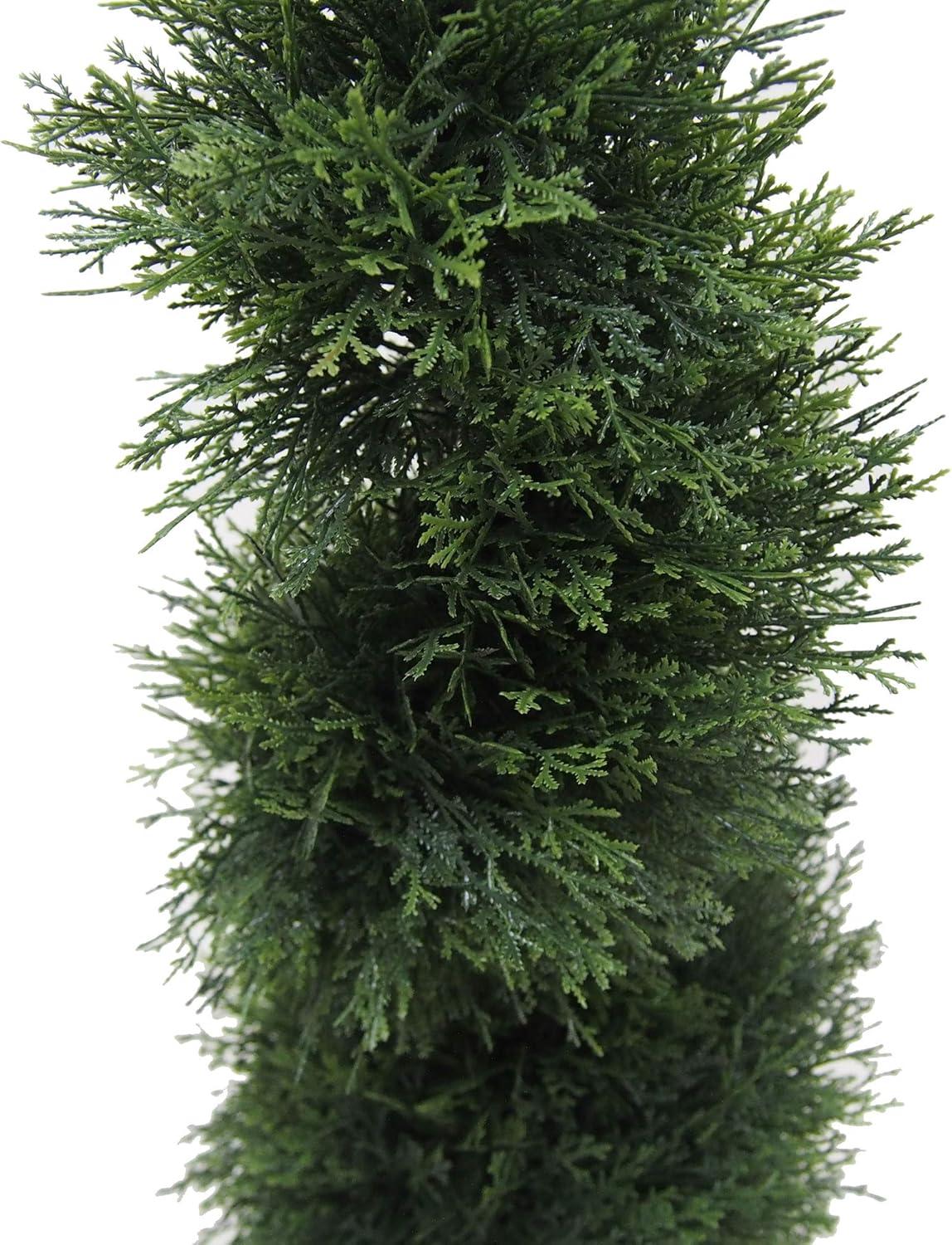 Elegant 36" White-Lit Faux Cedar Topiary in Plastic Pot