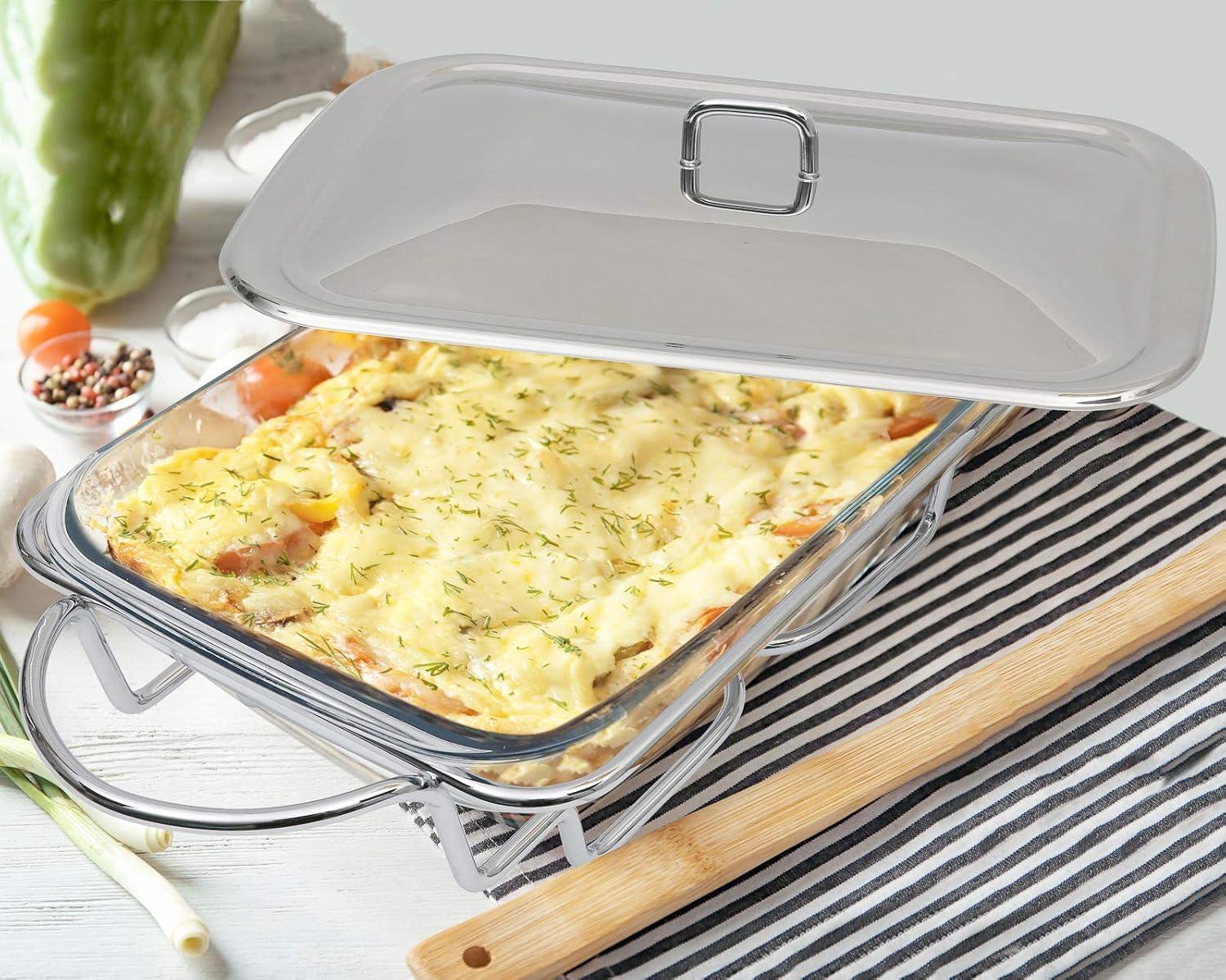 Galashield Chafing Dish Buffet Set Warming Tray with Lid Stainless Steel Buffet Server and Oven Safe Glass (3-Quart)