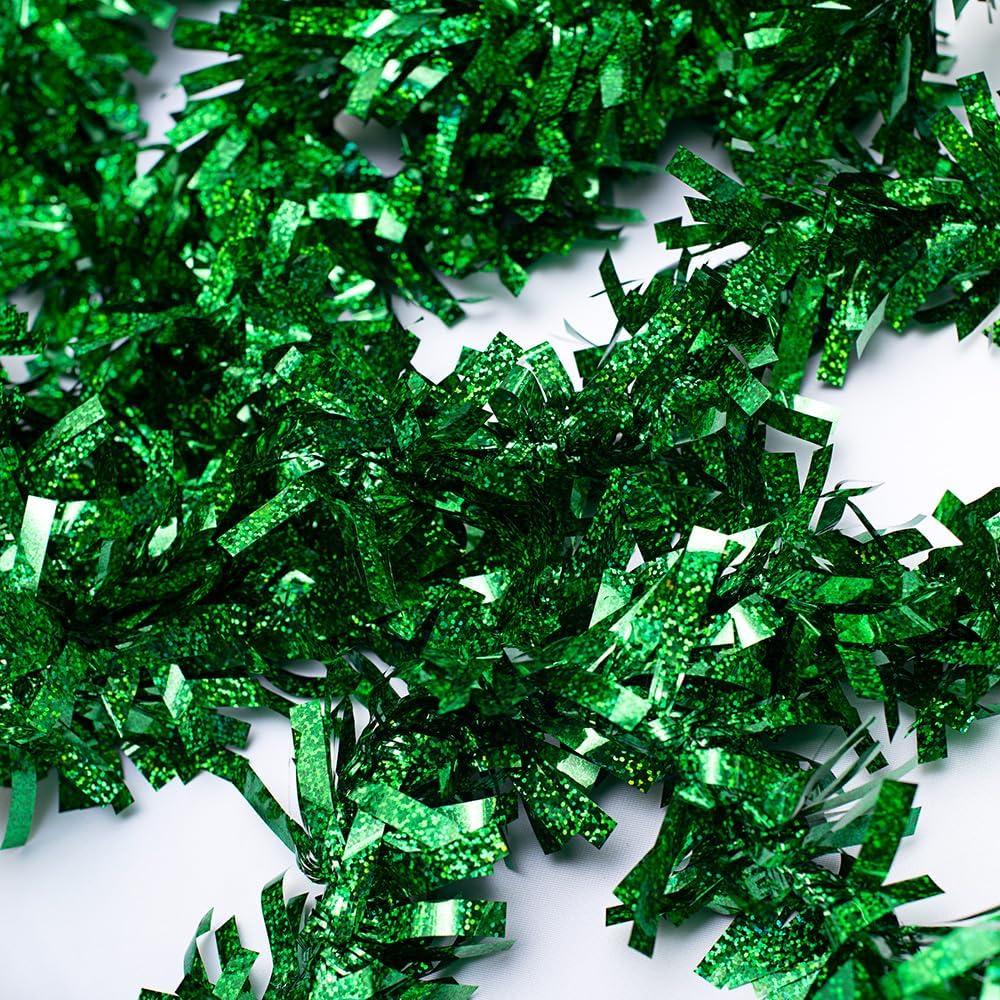 25 ft Long Roll Green Tinsel Twist Garland, Shiny Metallic Foil decorations for Parade Floats, Halloween, Christmas Eve, New Year Parties (4" x 25' roll, Green)