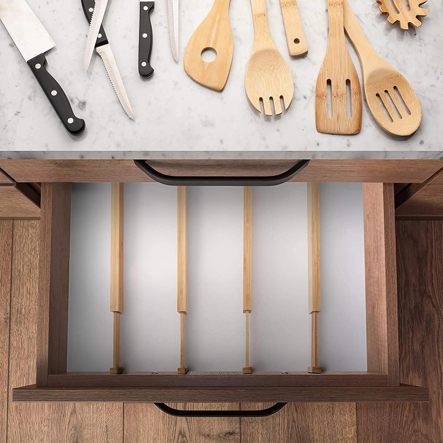 Adjustable Bamboo Drawer Dividers for Kitchen and Bathroom, 8-Pack