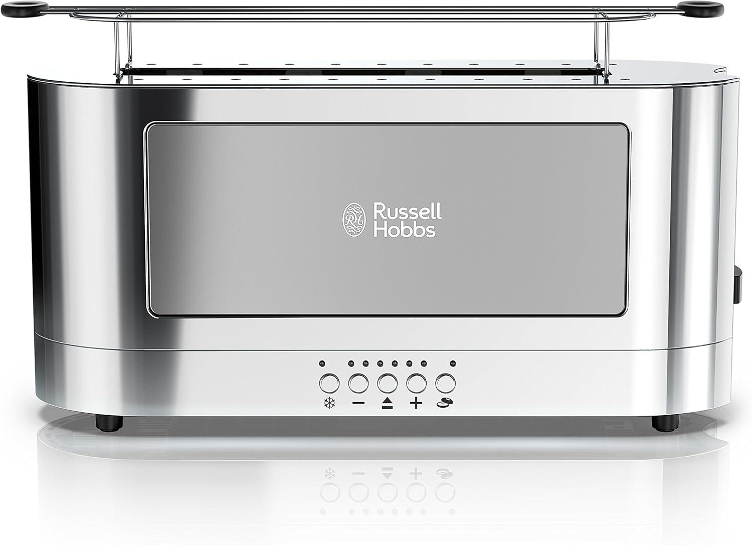 Russell Hobbs TRL9300GYR 2-Slice Glass Accent Long Toaster, Silver & Stainless Steel