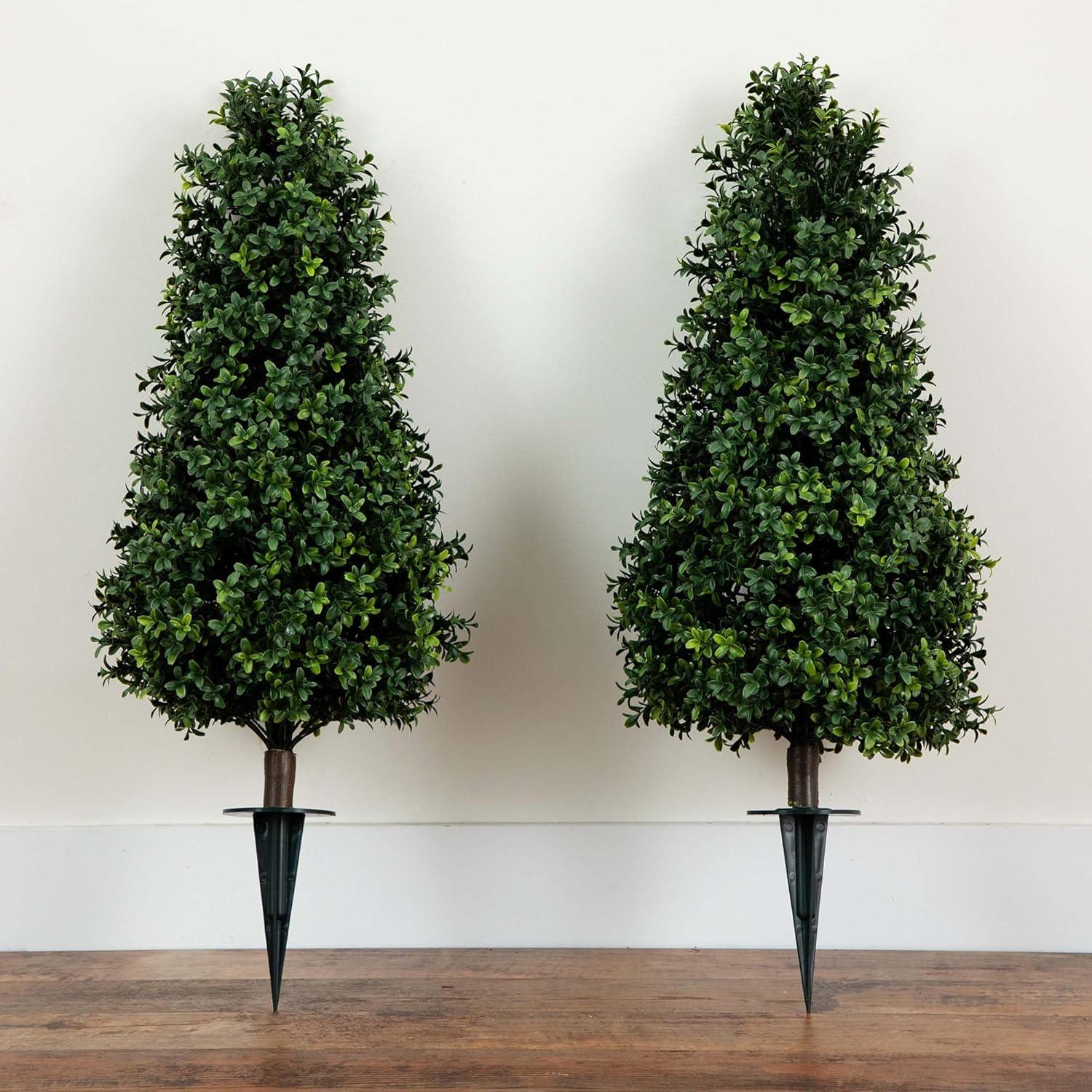Nearly Natural Boxwood Plant with Integrated Ground Stake (Indoor/Outdoor) - Set of 2